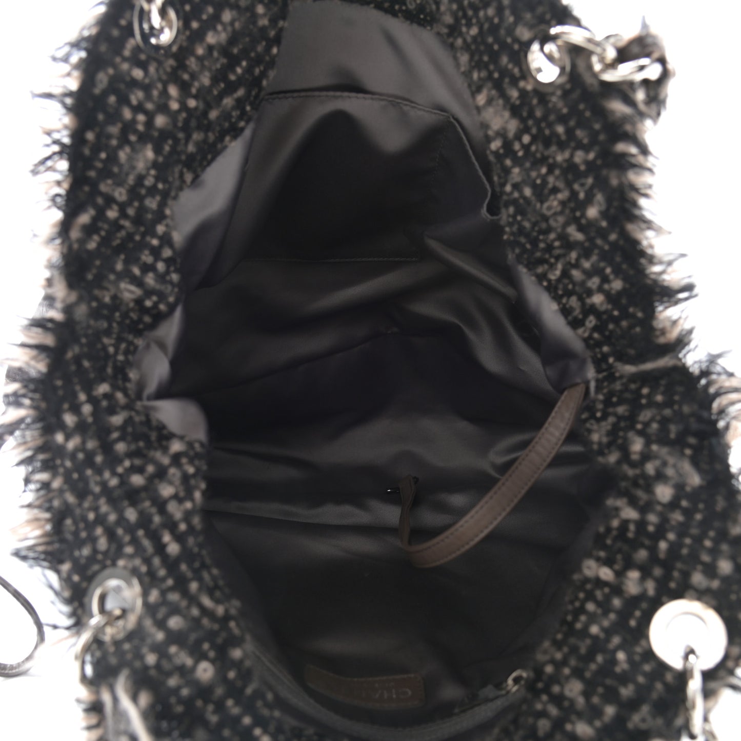 Tweed Lambskin Drawstring Tweedy Tote Brown