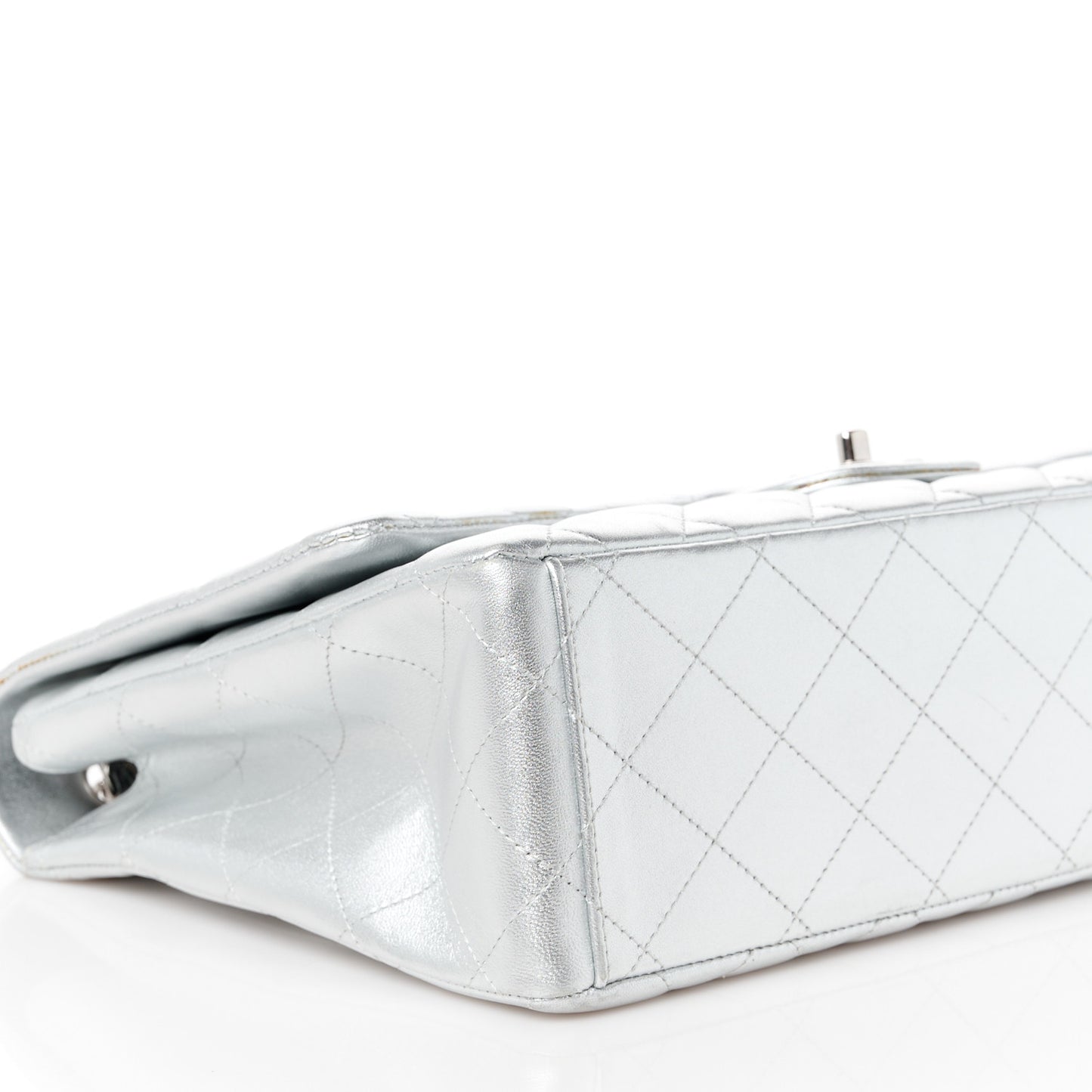 Metallic Lambskin Quilted Maxi Single Flap Silver