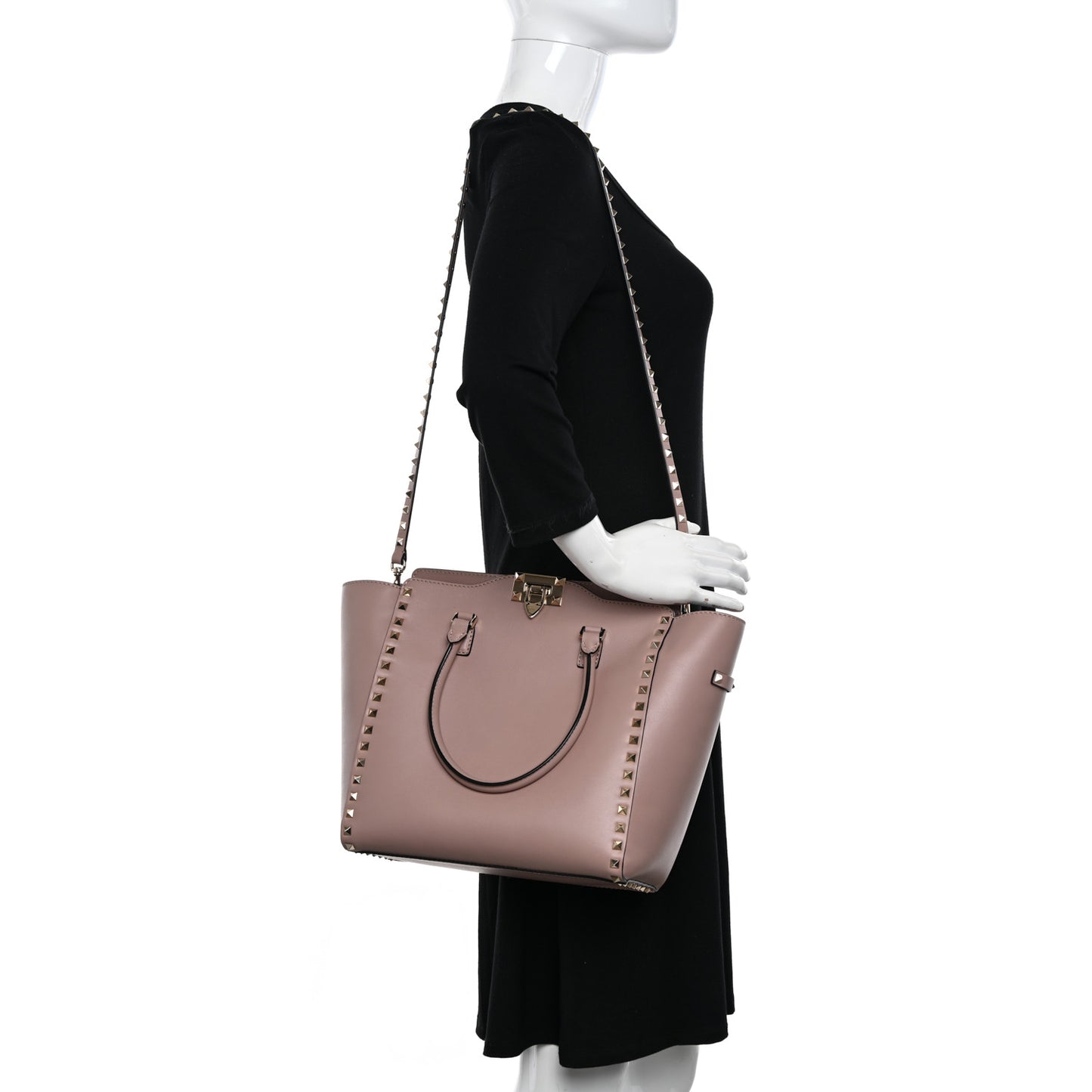 Vitello Rockstud Double Handle Tote Poudre