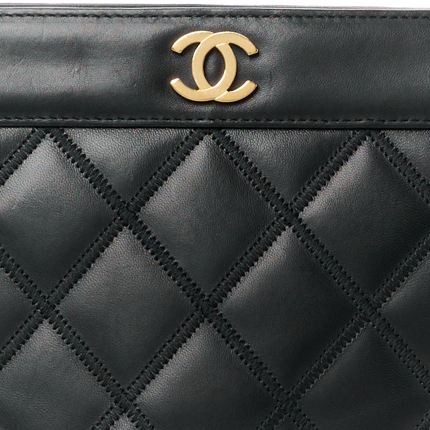 Lambskin Quilted Chain Shopping Tote Black