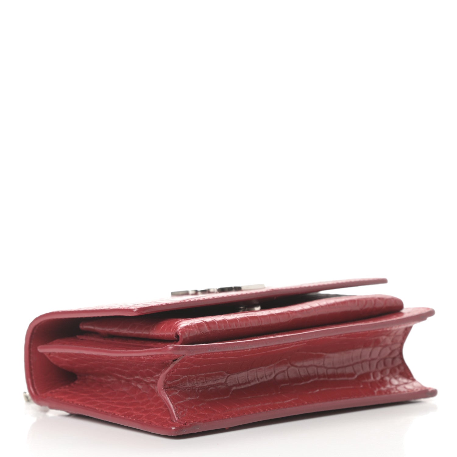 Saint Laurent Calfskin Crocodile Embossed Monogram Sunset Chain Wallet Rouge Eros 4 of 12
