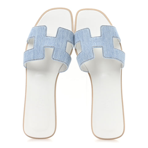 Denim Canvas Oran Sandals 37.5 Bleu Clair
