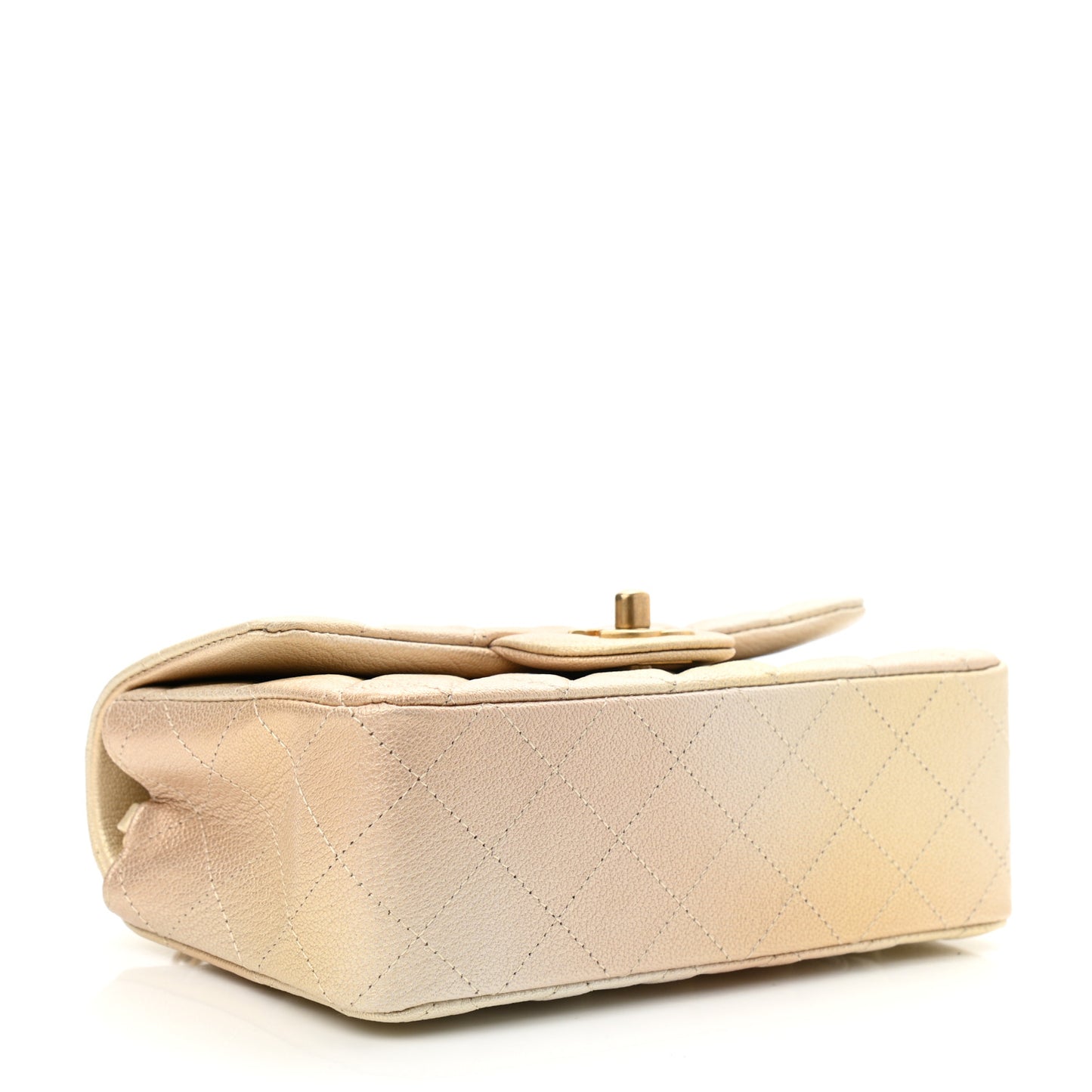 Metallic Goatskin Quilted Mini Rectangular Flap Gold
