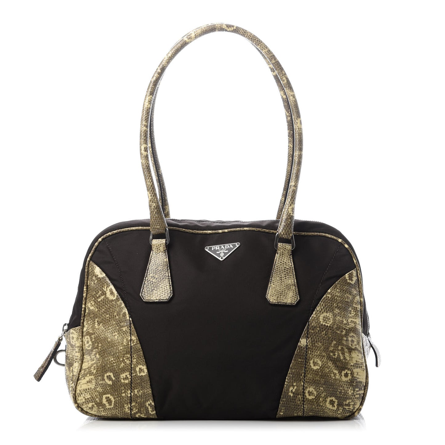Tessuto Nylon Calfskin Lizard Embossed Tote Ebano