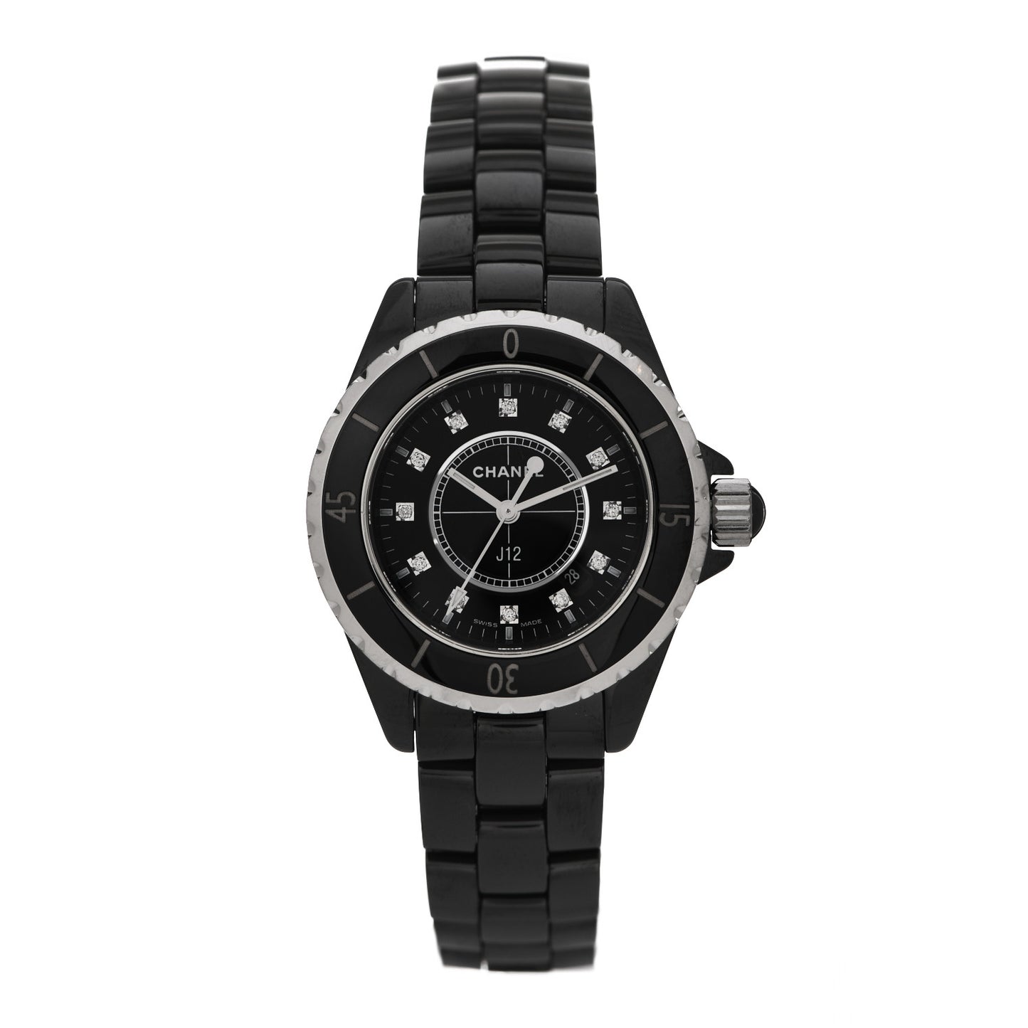 Stainless Steel Ceramic Diamond 33mm J12 Quartz Watch Black