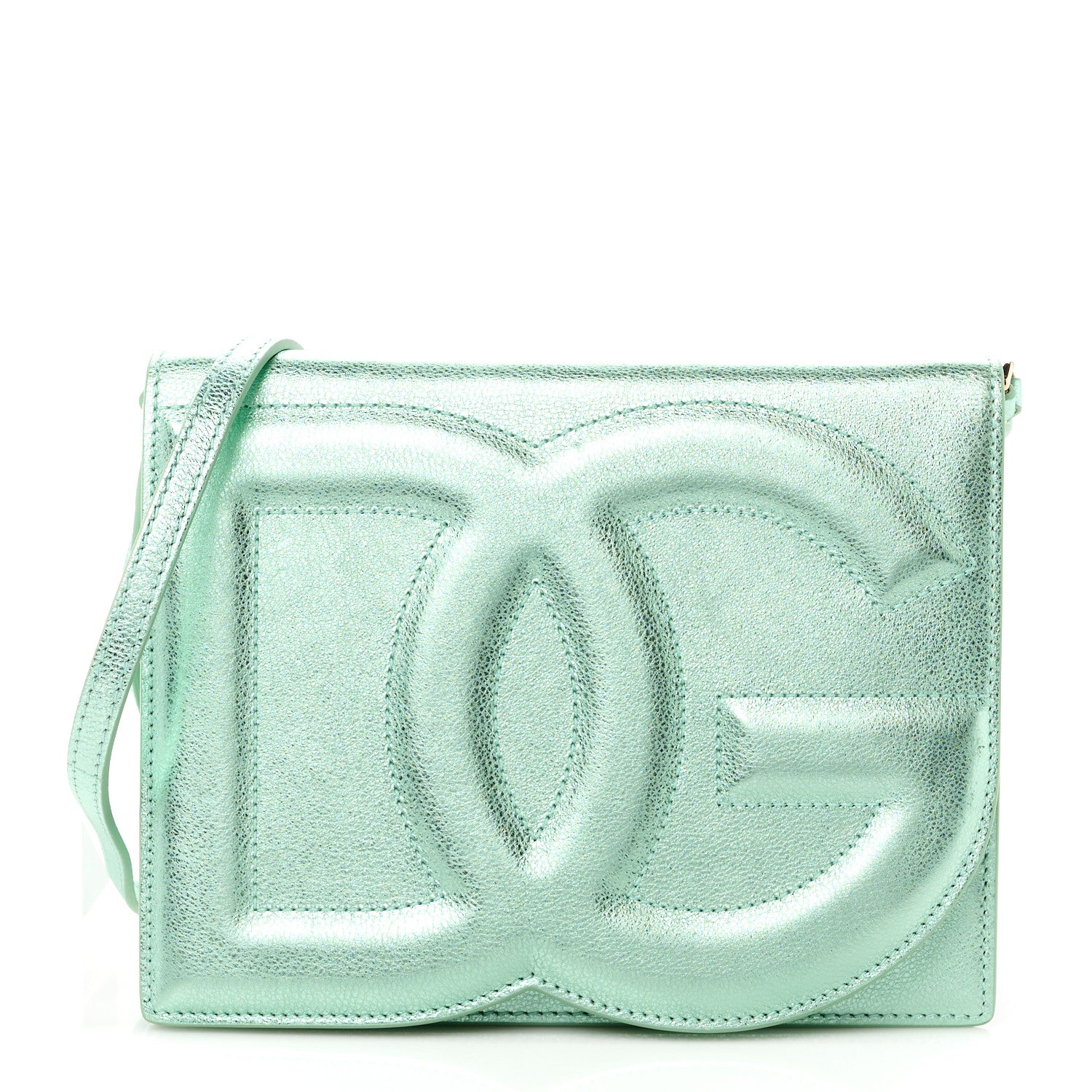 Dolce & Gabbana Metallic Calfskin DG Logo Flap Crossbody Bag Green 1 of 9