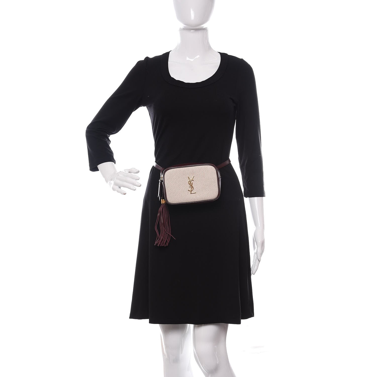 Saint Laurent Calfskin Canvas Monogram Lou Belt Bag Natural Dark Legion Red 2 of 9