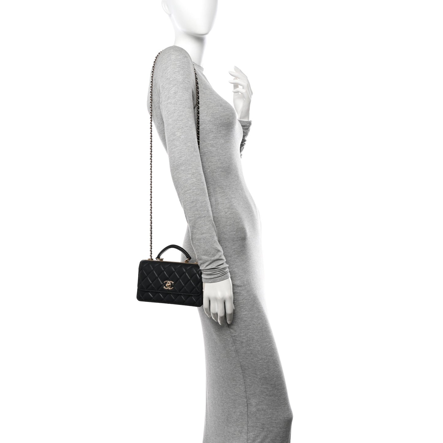 Lambskin Quilted Trendy CC Dual Handle Clutch With Chain Black