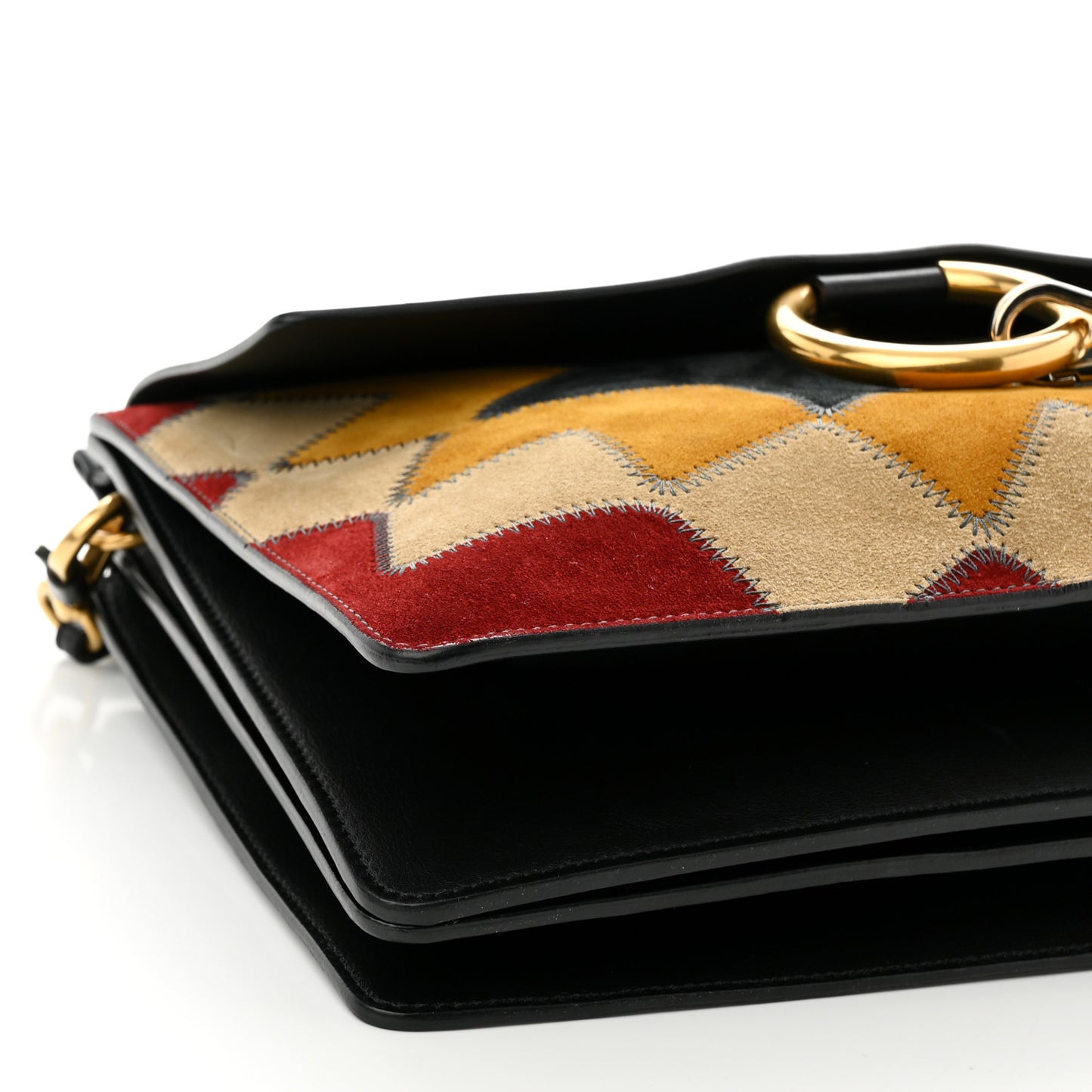 Suede Wonder Woman Patchwork Medium Faye Shoulder Bag Black