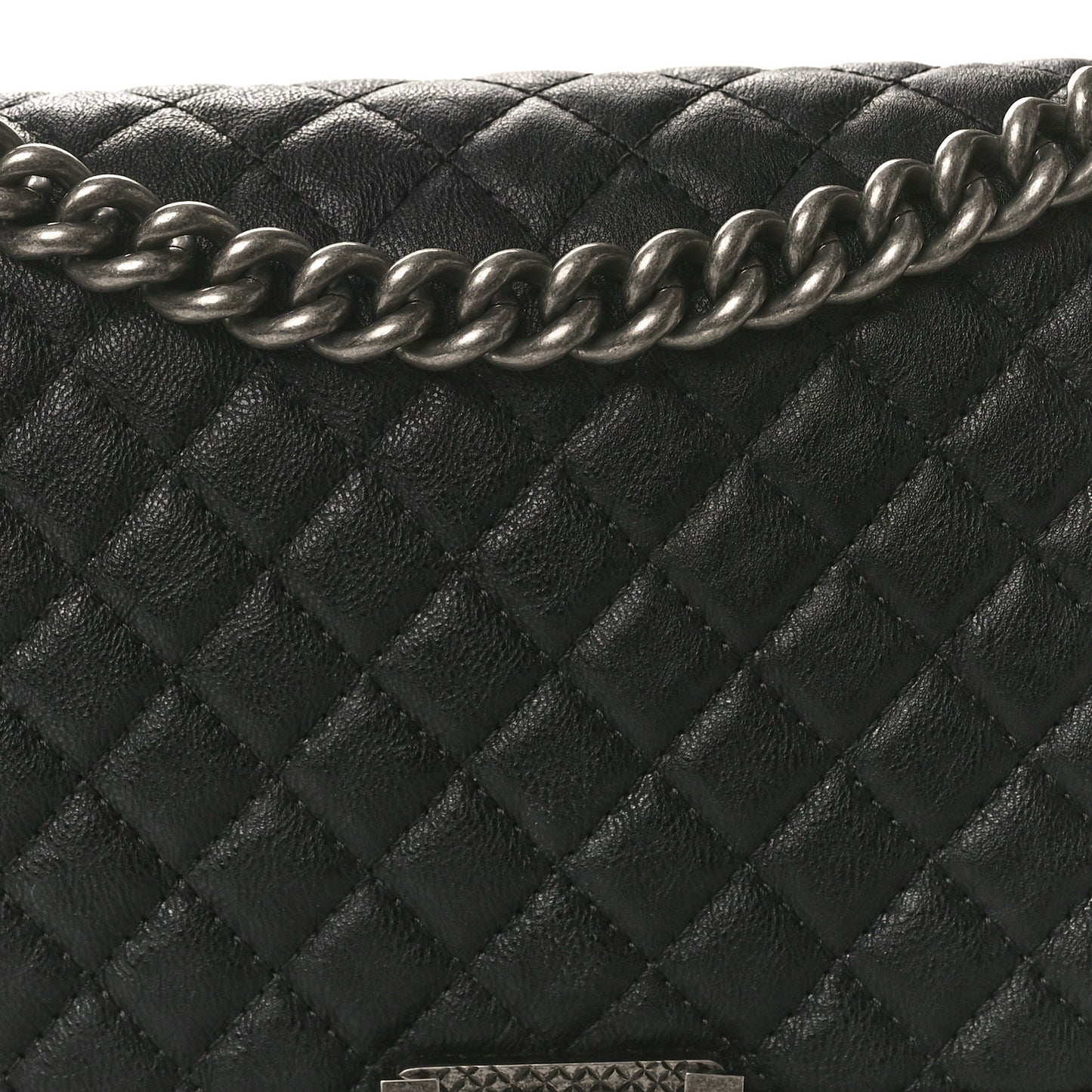 Goatskin Quilted New Medium Boy Handle Flap Black Black