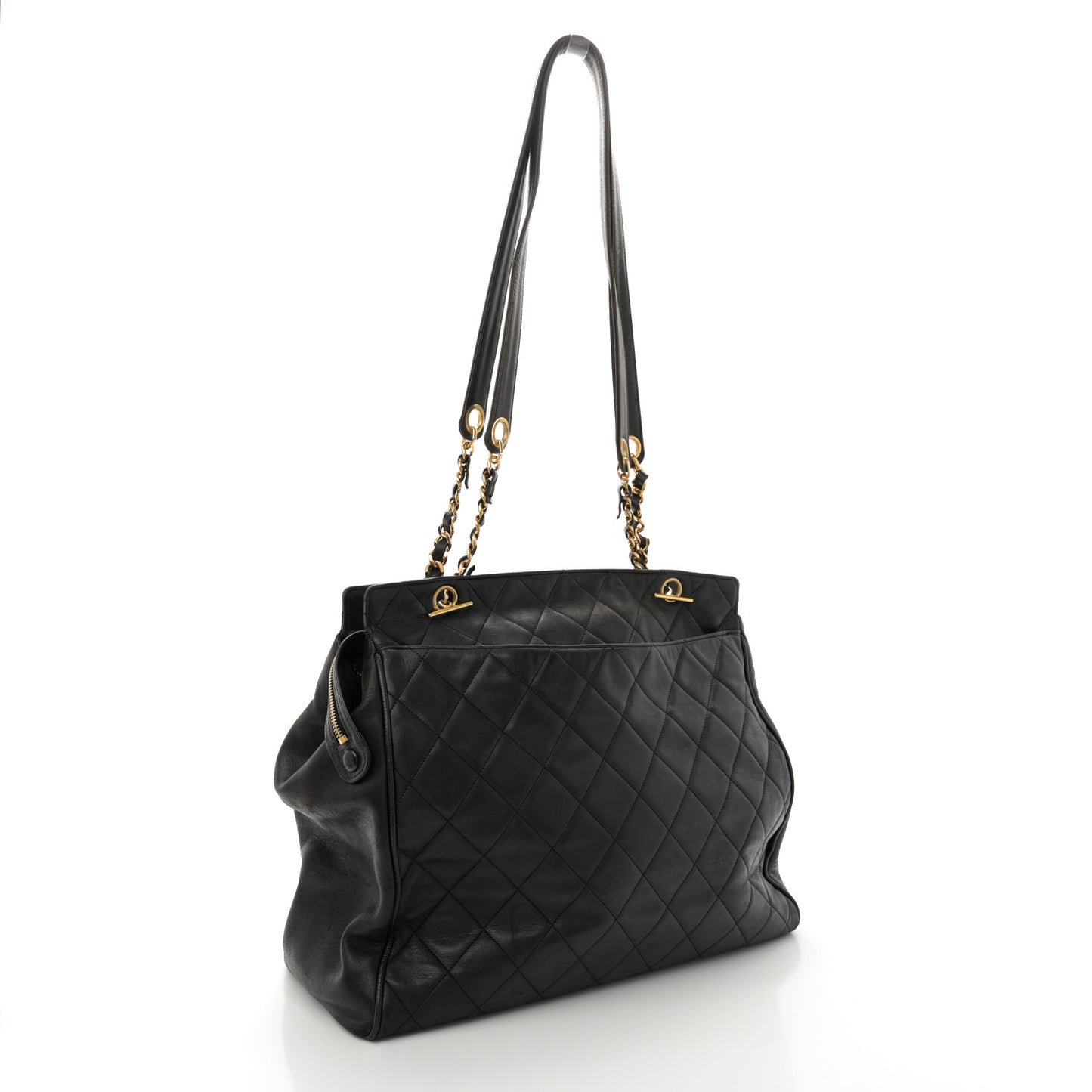 Lambskin Large Quilted Shopping Tote Black