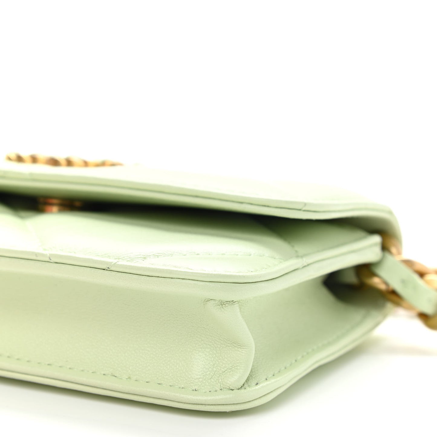 Lambskin Quilted Chanel 19 Clutch With Chain Light Green
