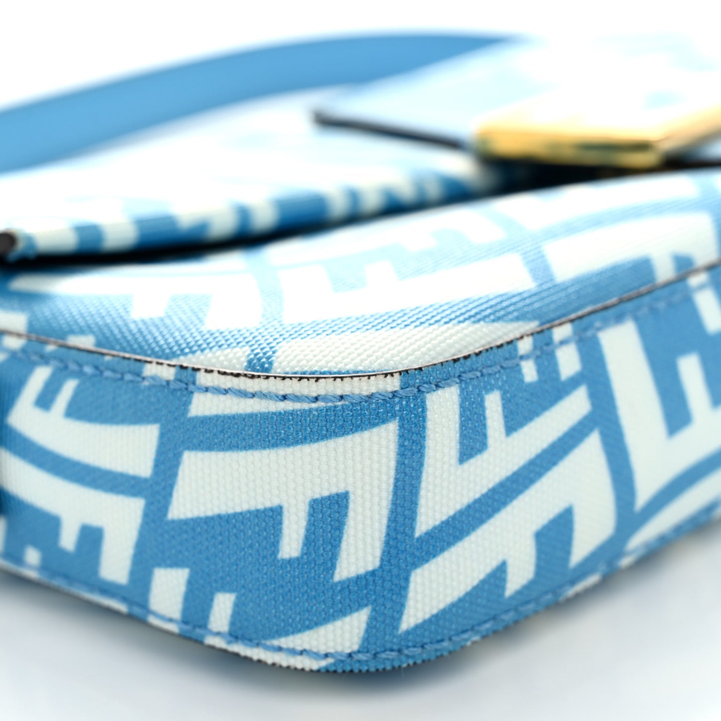 X SARAH COLEMAN Glazed Canvas Vitello King FF Vertigo Baguette 1997 Cyber Blue White