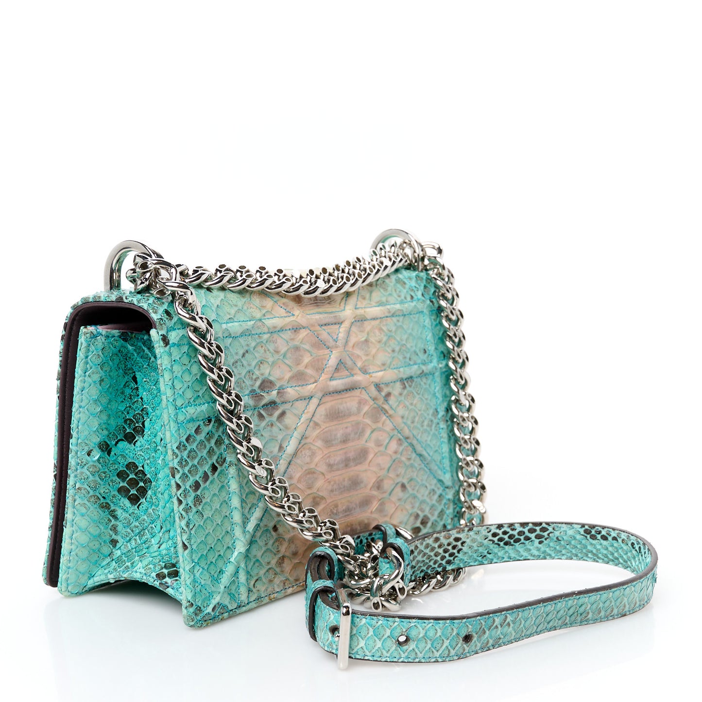 Snakeskin Gradient Small Diorama Flap Bag Turquoise Beige