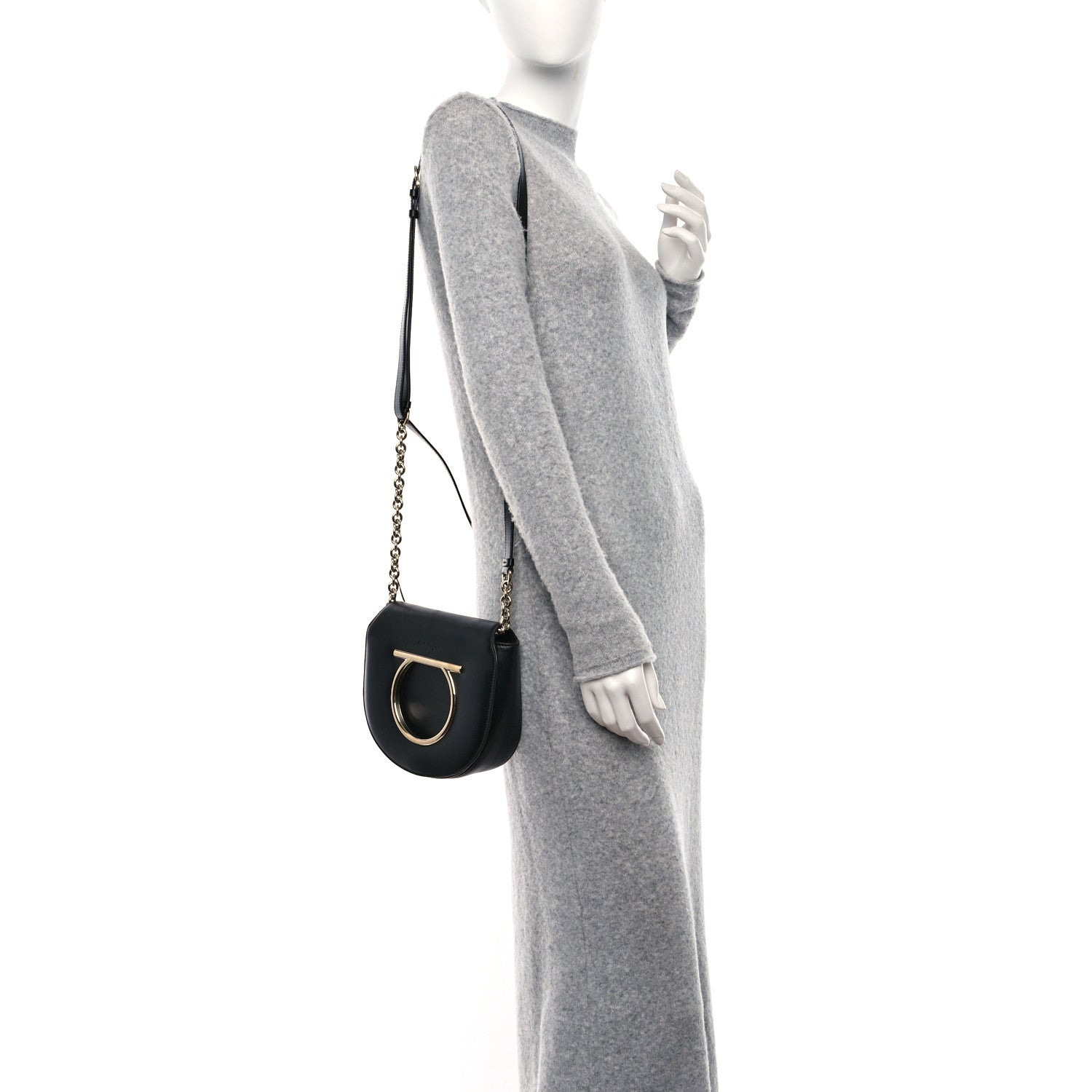 Salvatore Ferragamo Calfskin Large Vela Flap Bag Black 2 of 10