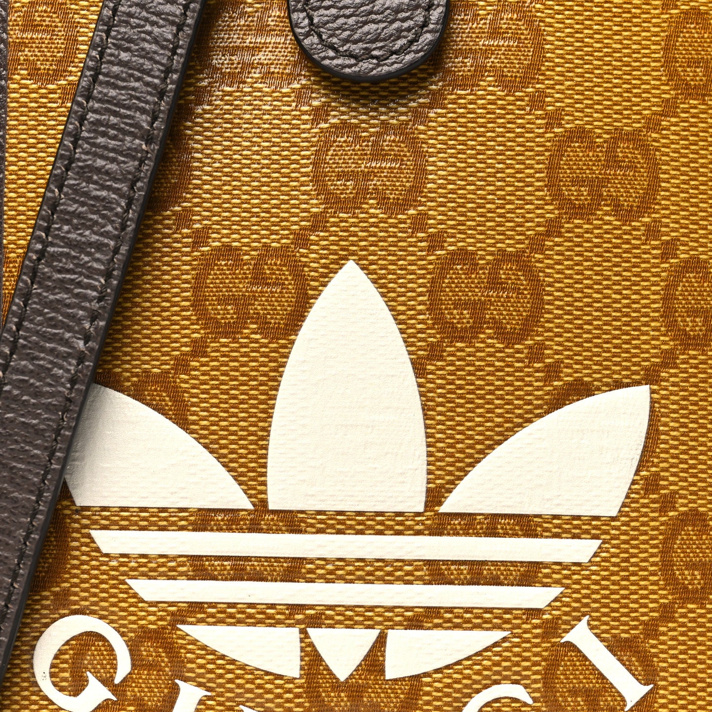 X ADIDAS Crystal Vintage Monogram Textured Dollar Calfskin Trefoil Logo Phone Crossbody Bag Mid Natural Nut Off White New Acero