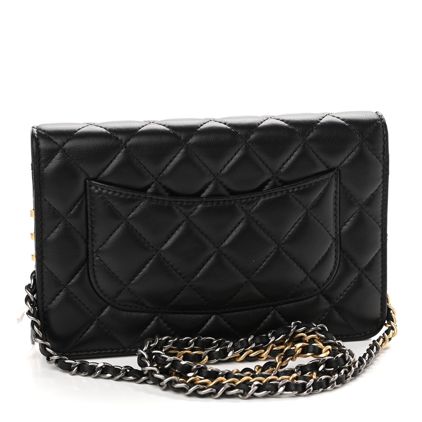 Lambskin Quilted Coco Clips Wallet On Chain WOC Black