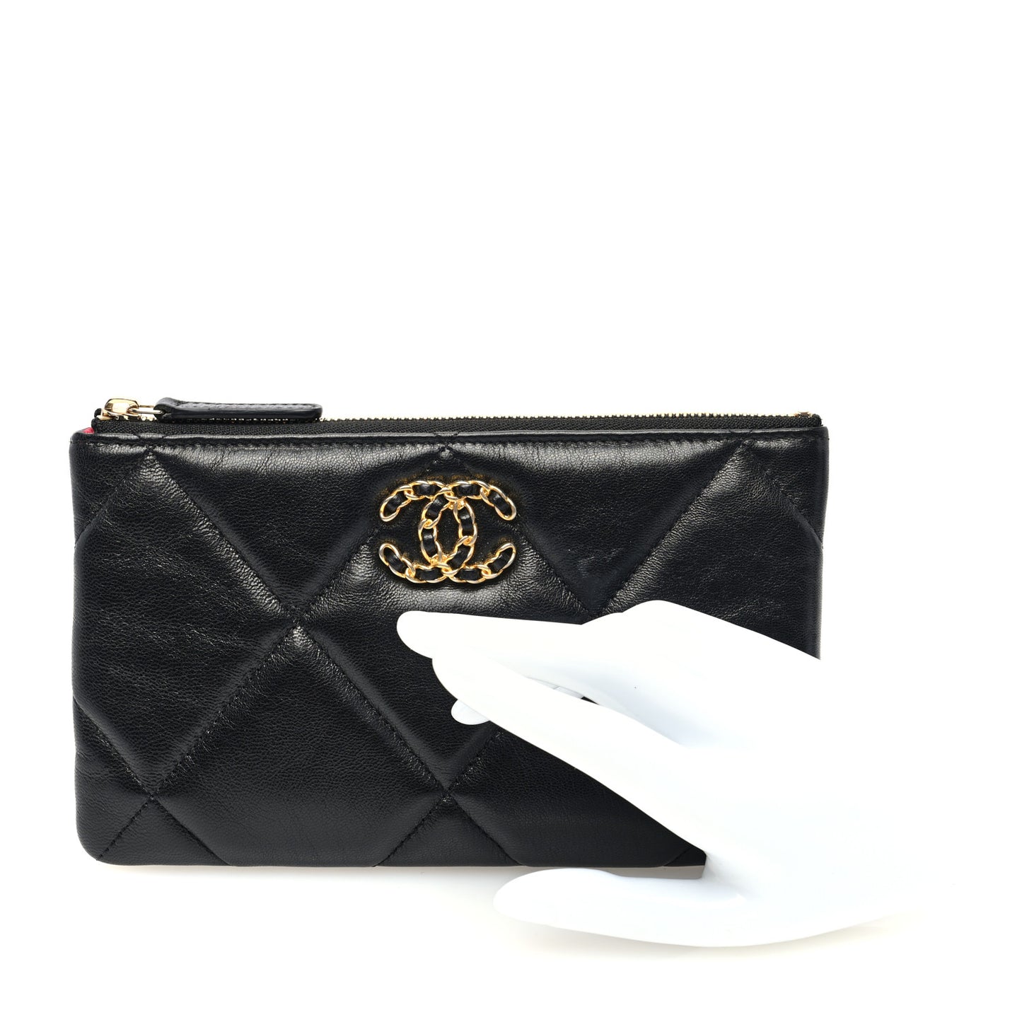 Shiny Goatskin Quilted Small Chanel 19 Pouch Black