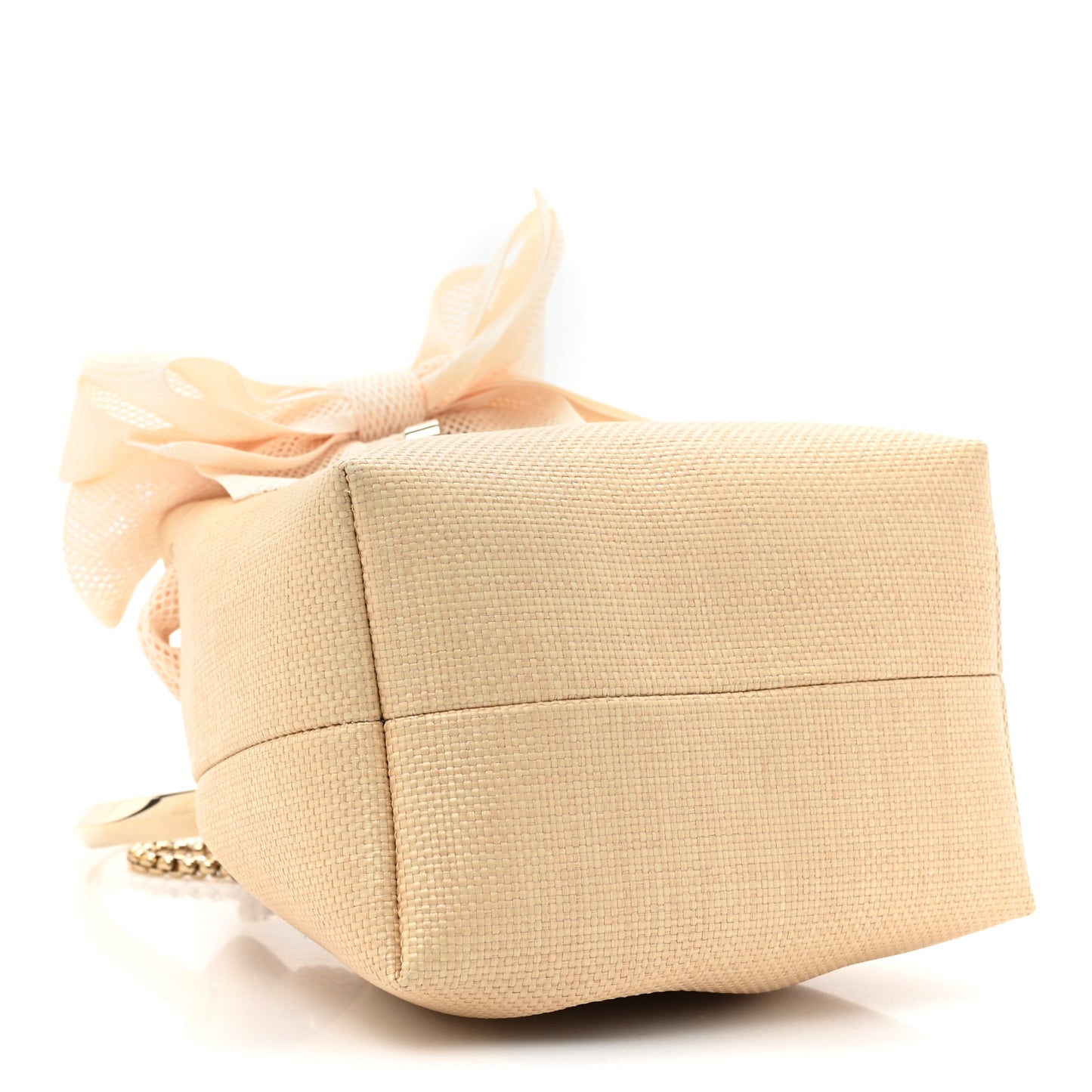 Raffia Mesh Bon Bon Bow Bucket Bag Natural
