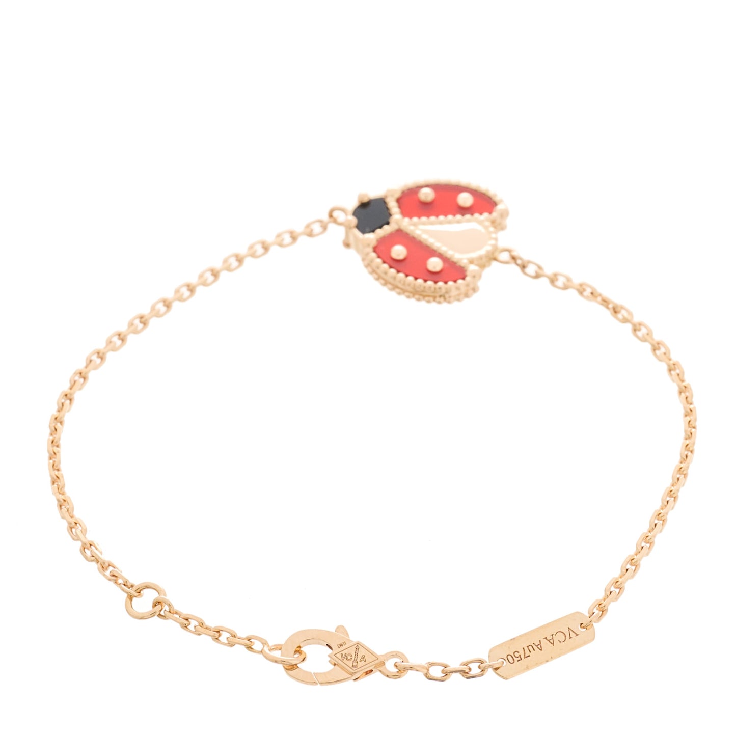 18K Rose Gold Carnelian Onyx Lucky Spring Open Wing Lady Bug Bracelet