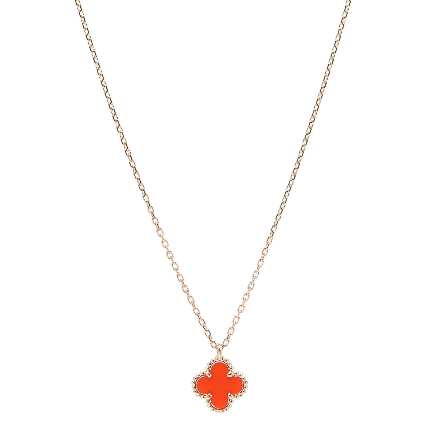 18K Rose Gold Carnelian Sweet Alhambra Pendant Necklace