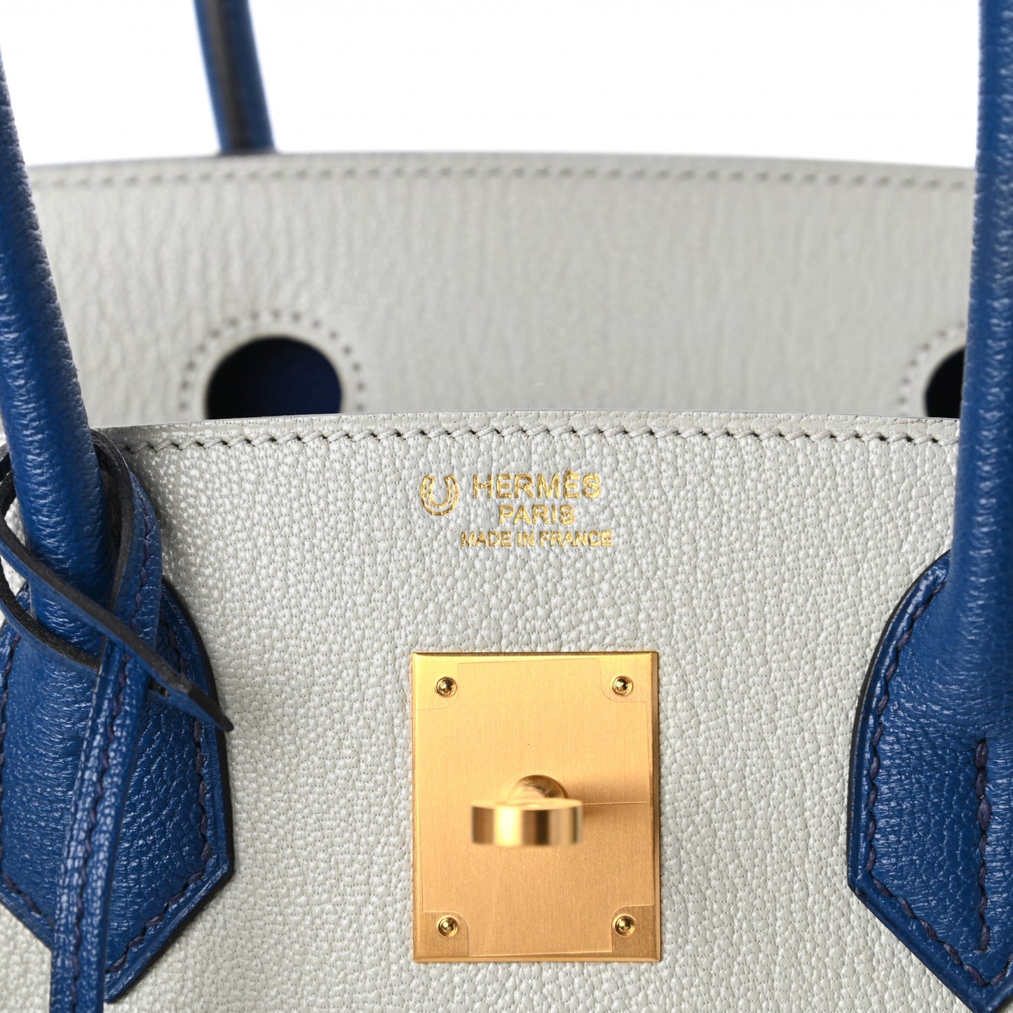Chevre Mysore Bi-Color Horseshoe Birkin 30 Gris Perle Bleu Brighton