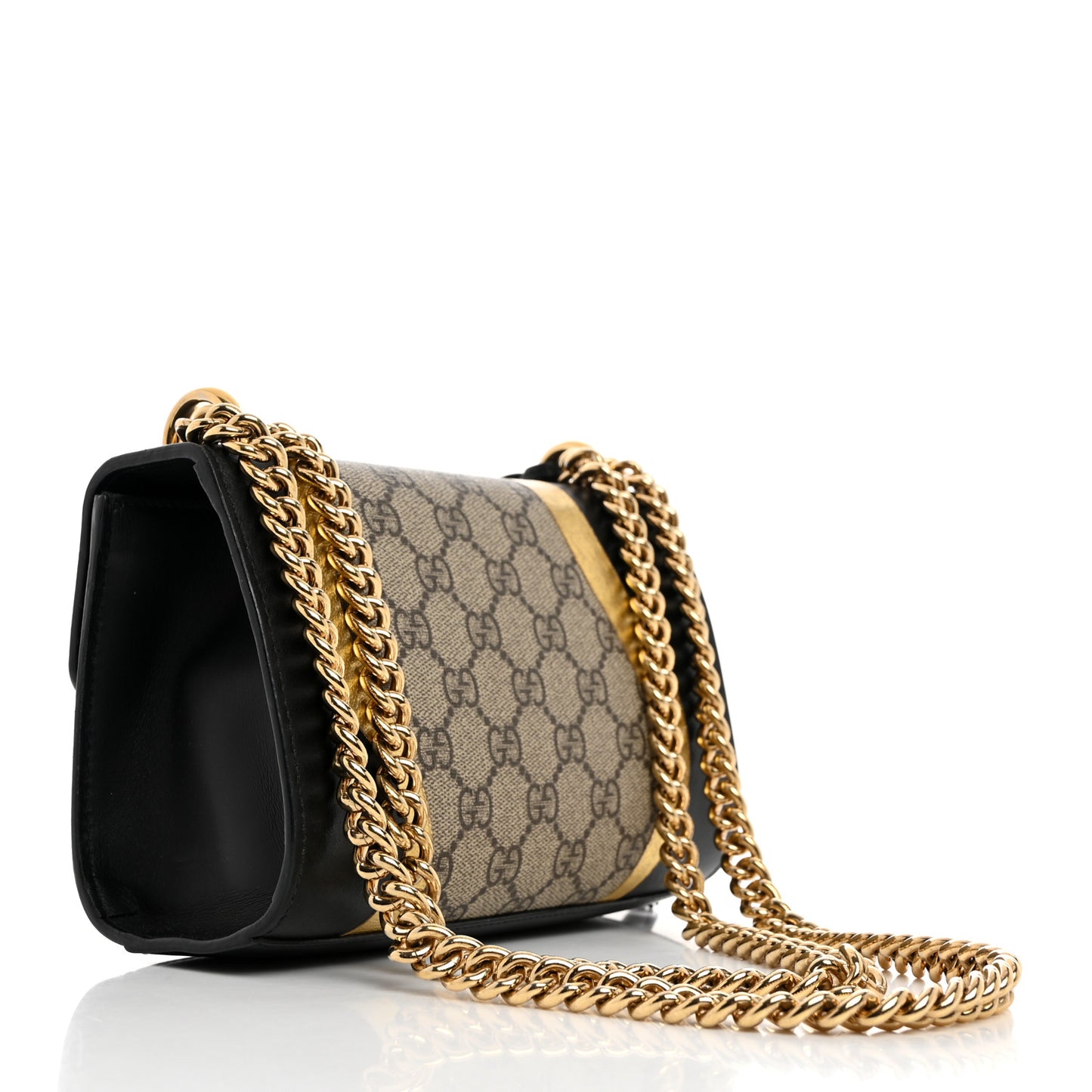 Calfskin GG Supreme Monogram Small Padlock Shoulder Bag Black Gold