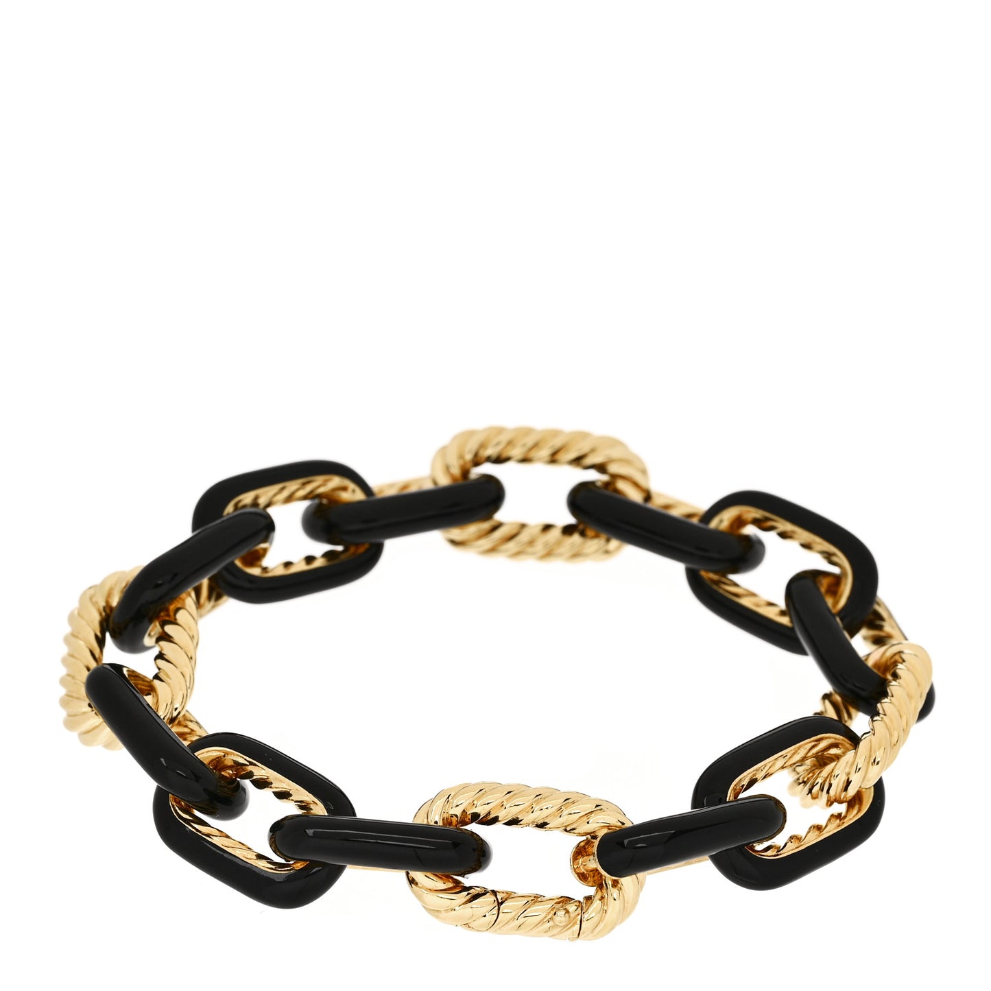 18K Yellow Gold Black Enamel Large Madison Link Bracelet