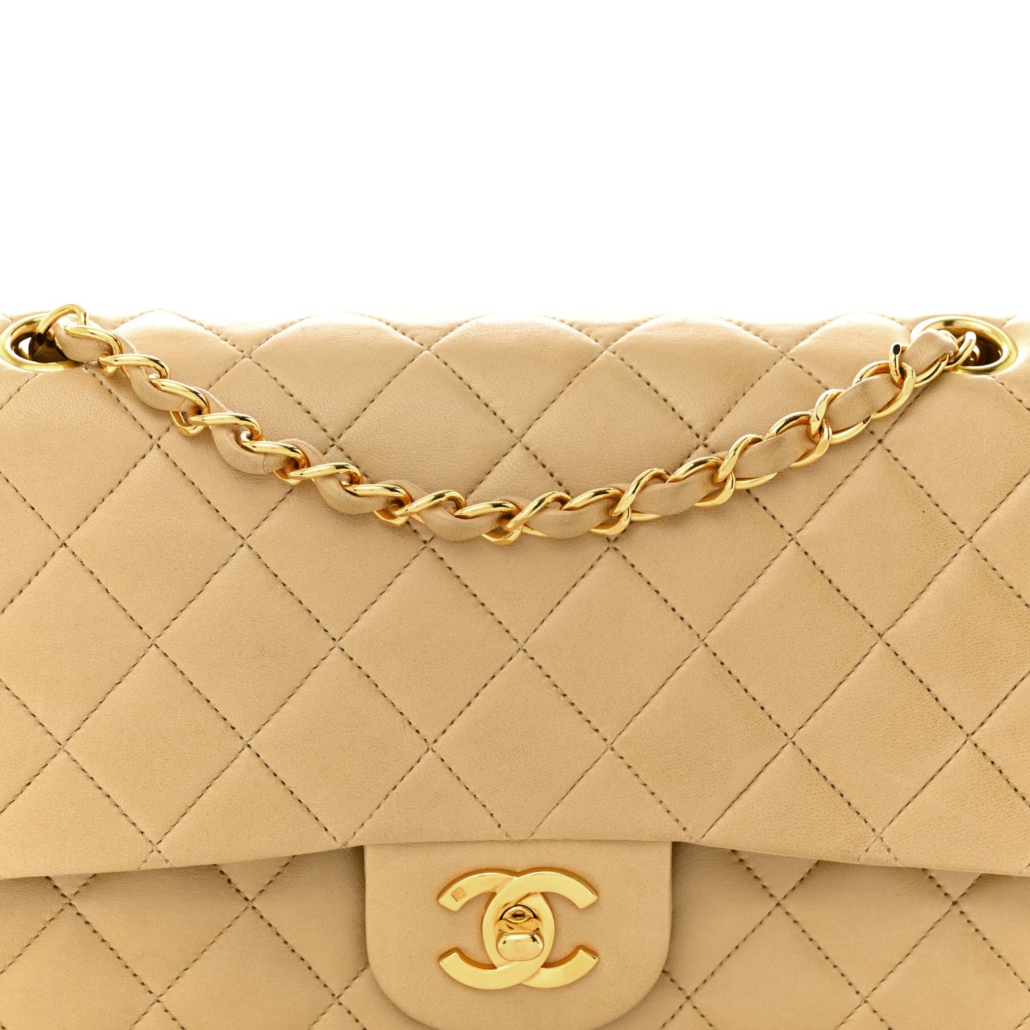 Chanel Lambskin Quilted Medium Double Flap Beige 8 of 15