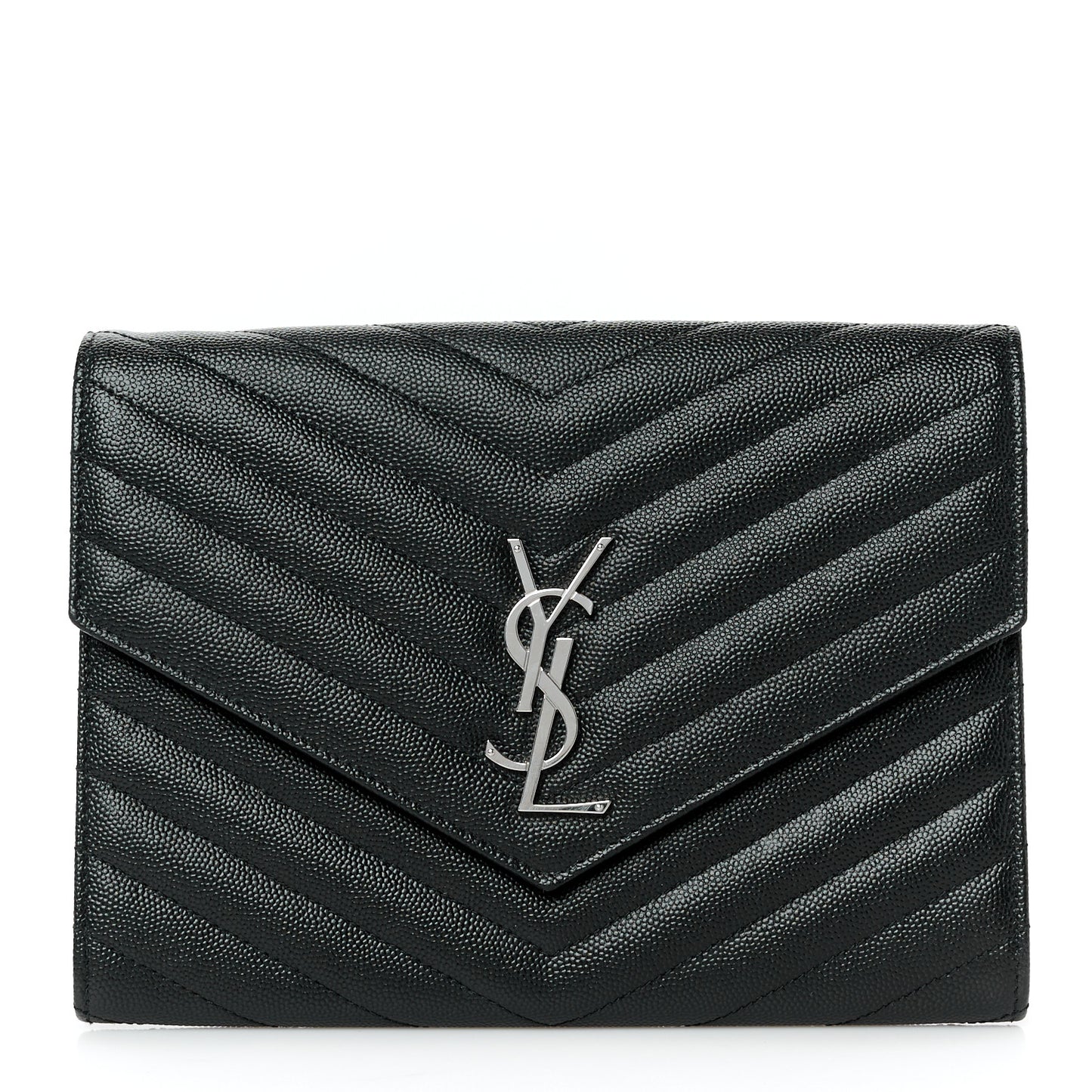 Grain De Poudre Matelasse Chevron Monogram Envelope Clutch Black