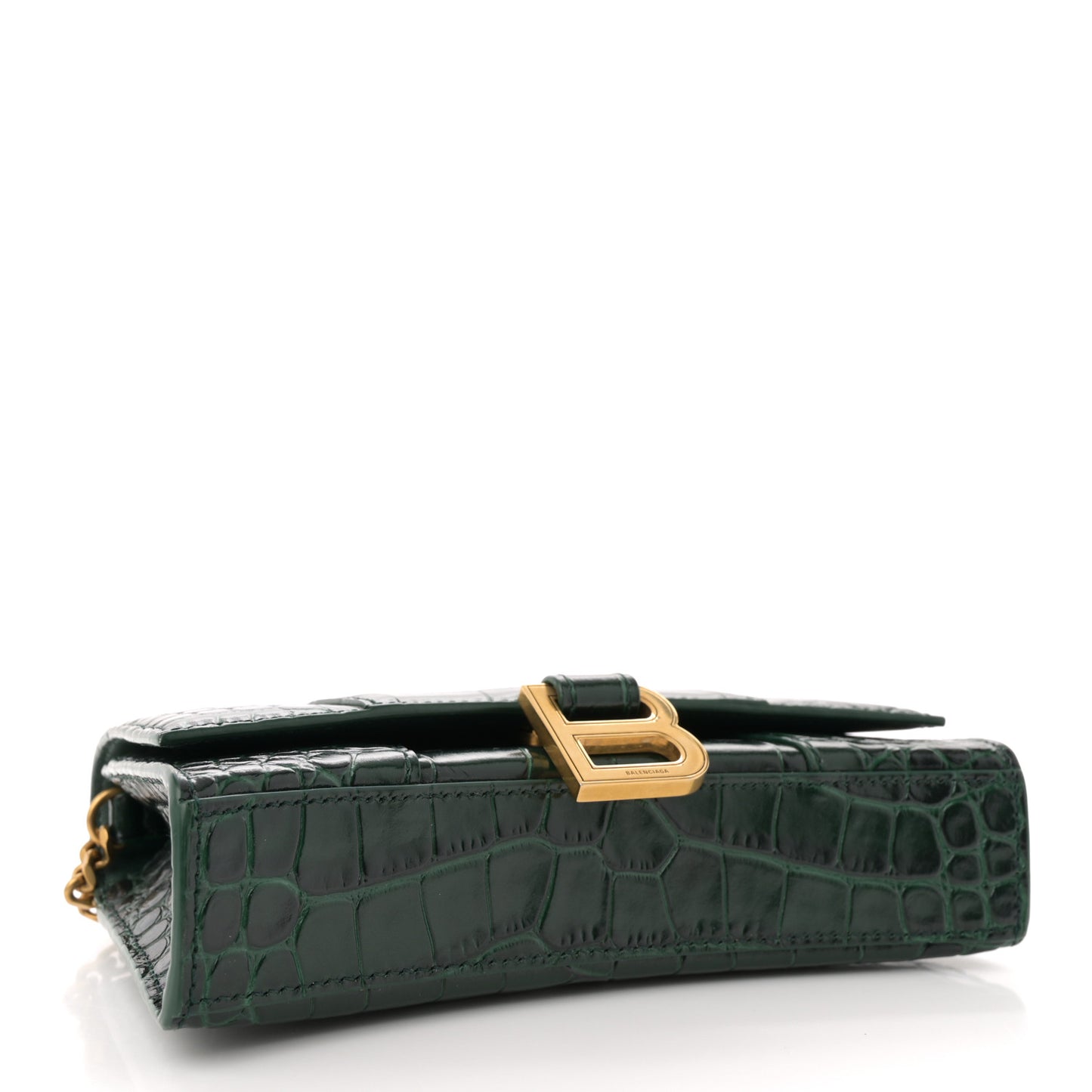 Shiny Calfskin Crocodile Embossed Hourglass Chain Bag Forest Green