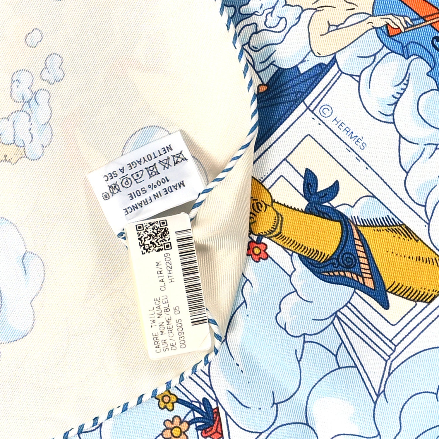 Hermes Silk Sur Mon Nuage Scarf 90 Creme Bleu Clair 3 of 3