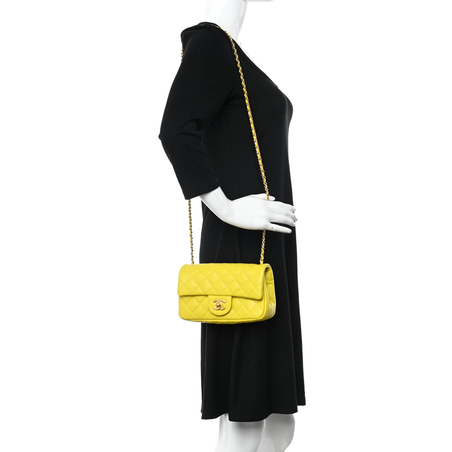 Lambskin Quilted Mini Rectangular Pearl Crush Flap Yellow