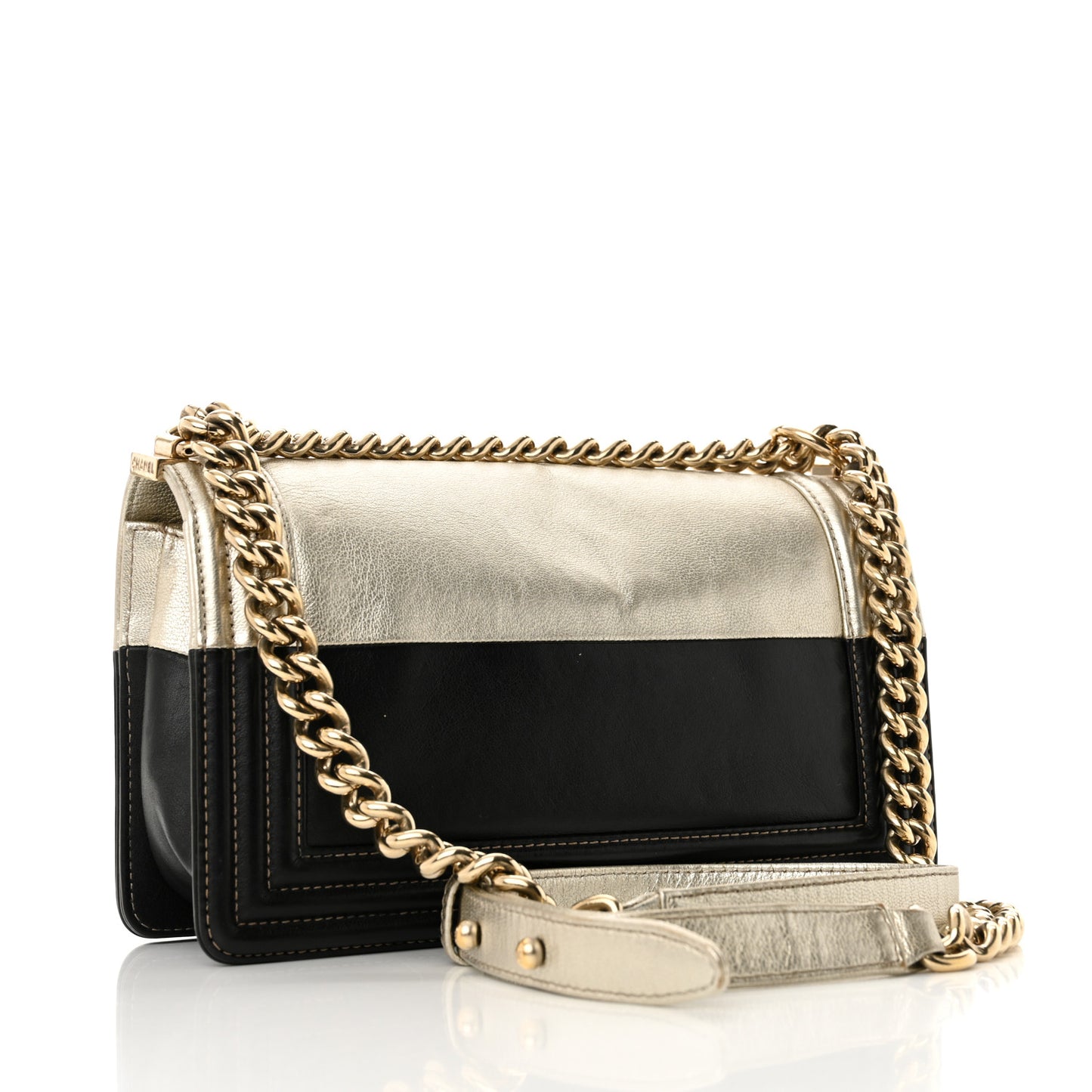 Metallic Goatskin Calfskin Medium Boy Flap Gold Black