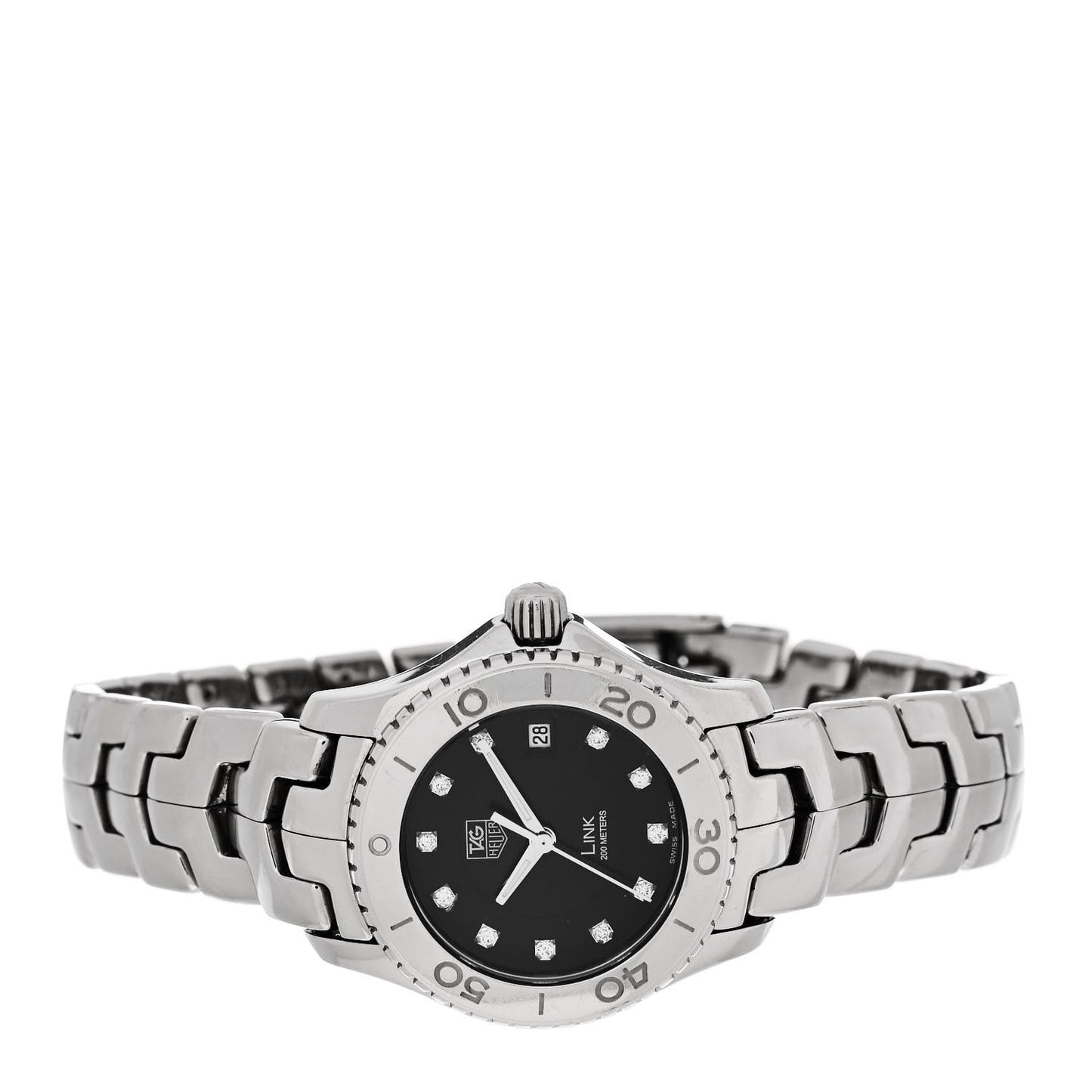 Stainless Steel Diamond 27mm Link Quartz Watch Black WJ1318-0