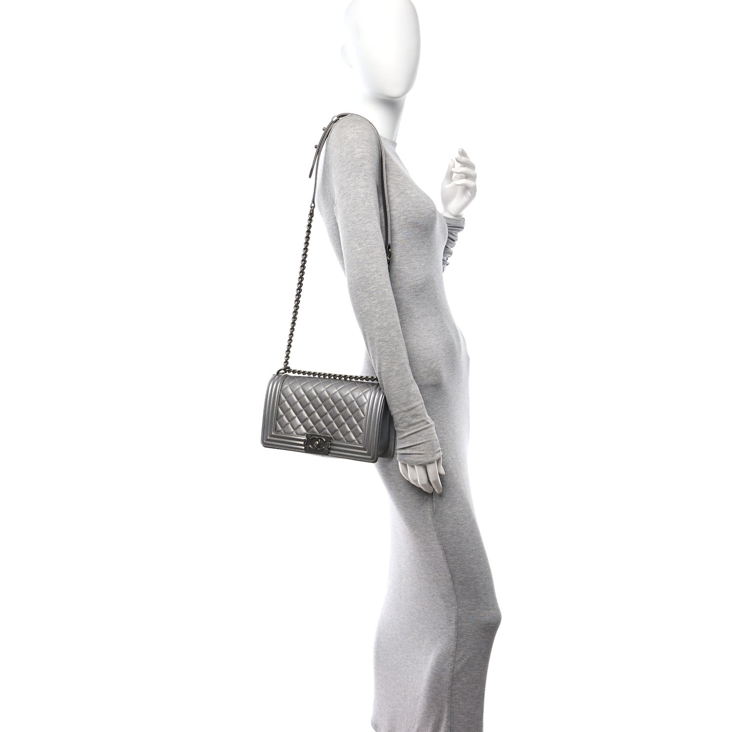 Metallic Caviar Quilted Medium Boy Flap Silver