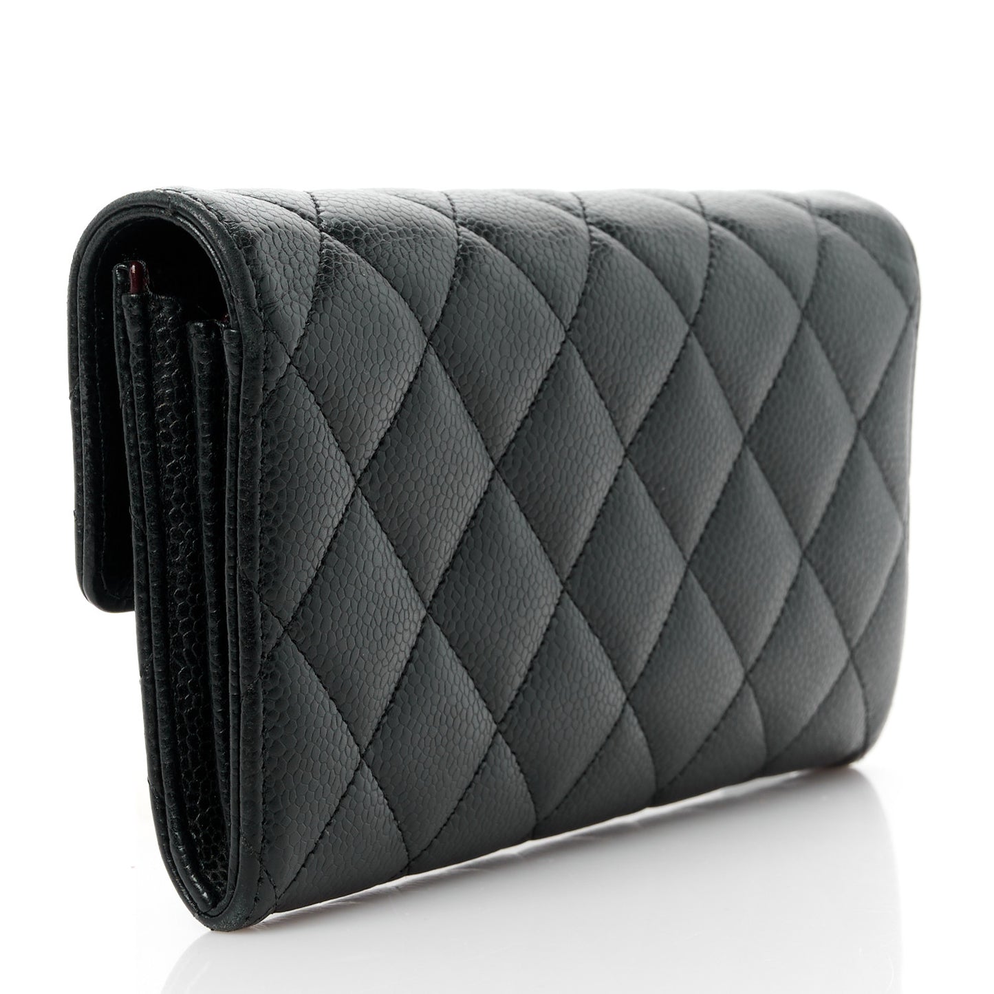 Caviar Quilted Long Flap Wallet Black