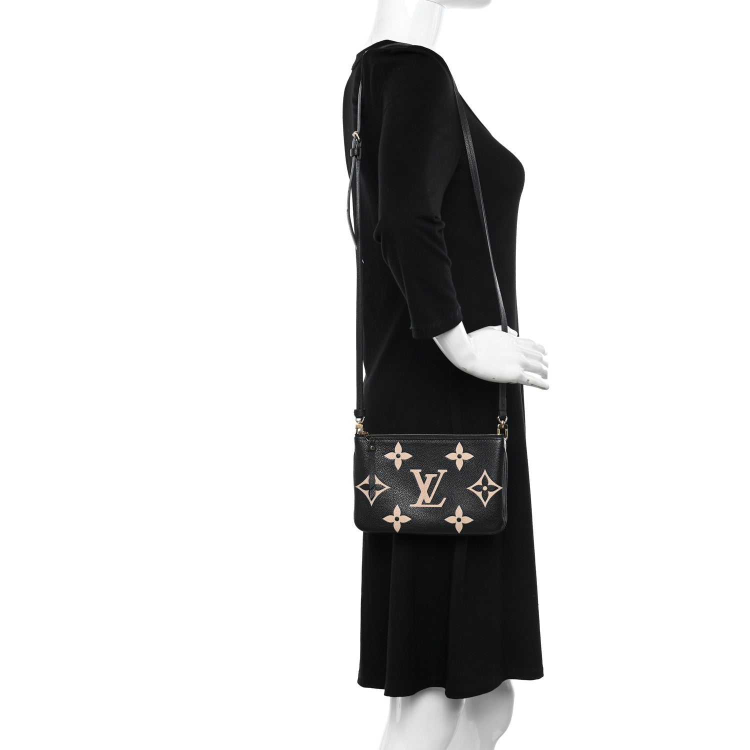 Louis Vuitton Empreinte Monogram Giant Double Zip Pochette Black Cream 2 of 10