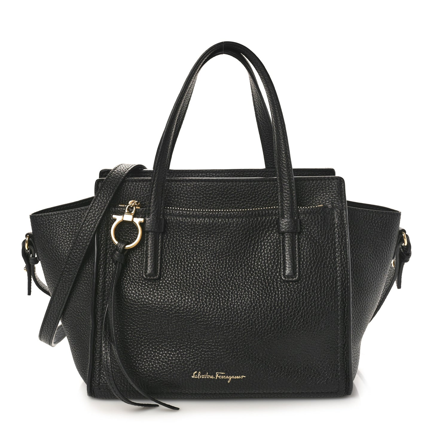 Hammered Calfskin Double Handle Small Amy Tote Black