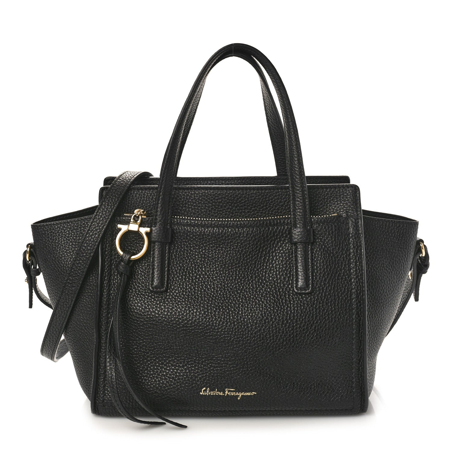 Salvatore Ferragamo Hammered Calfskin Double Handle Small Amy Tote Black 1 of 8