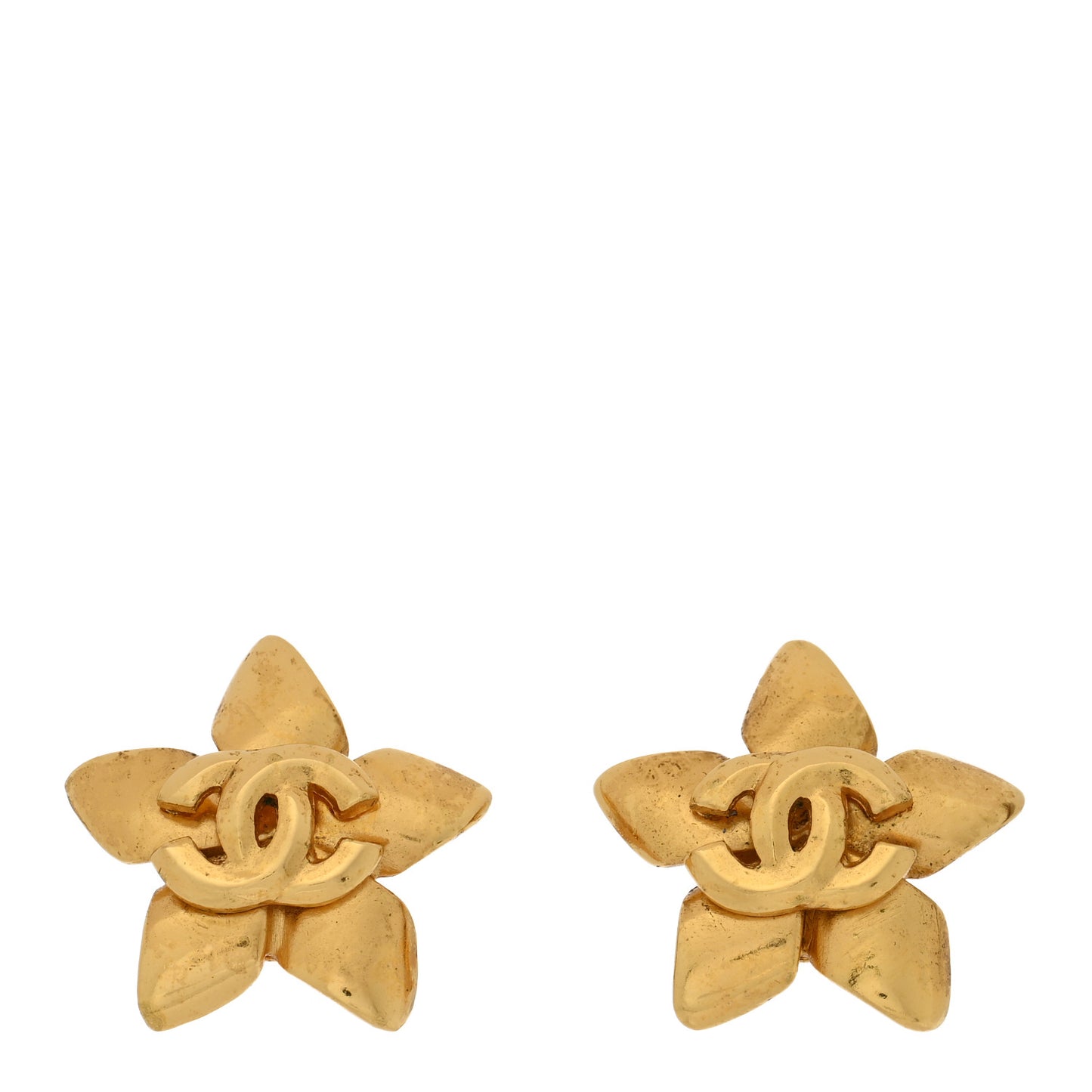 Metal Flower CC Clip On Earrings Gold