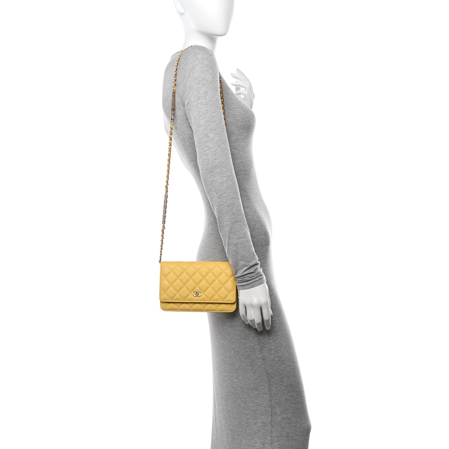 Chanel Caviar Quilted Tiny CC Wallet On Chain WOC Yellow 2 of 11