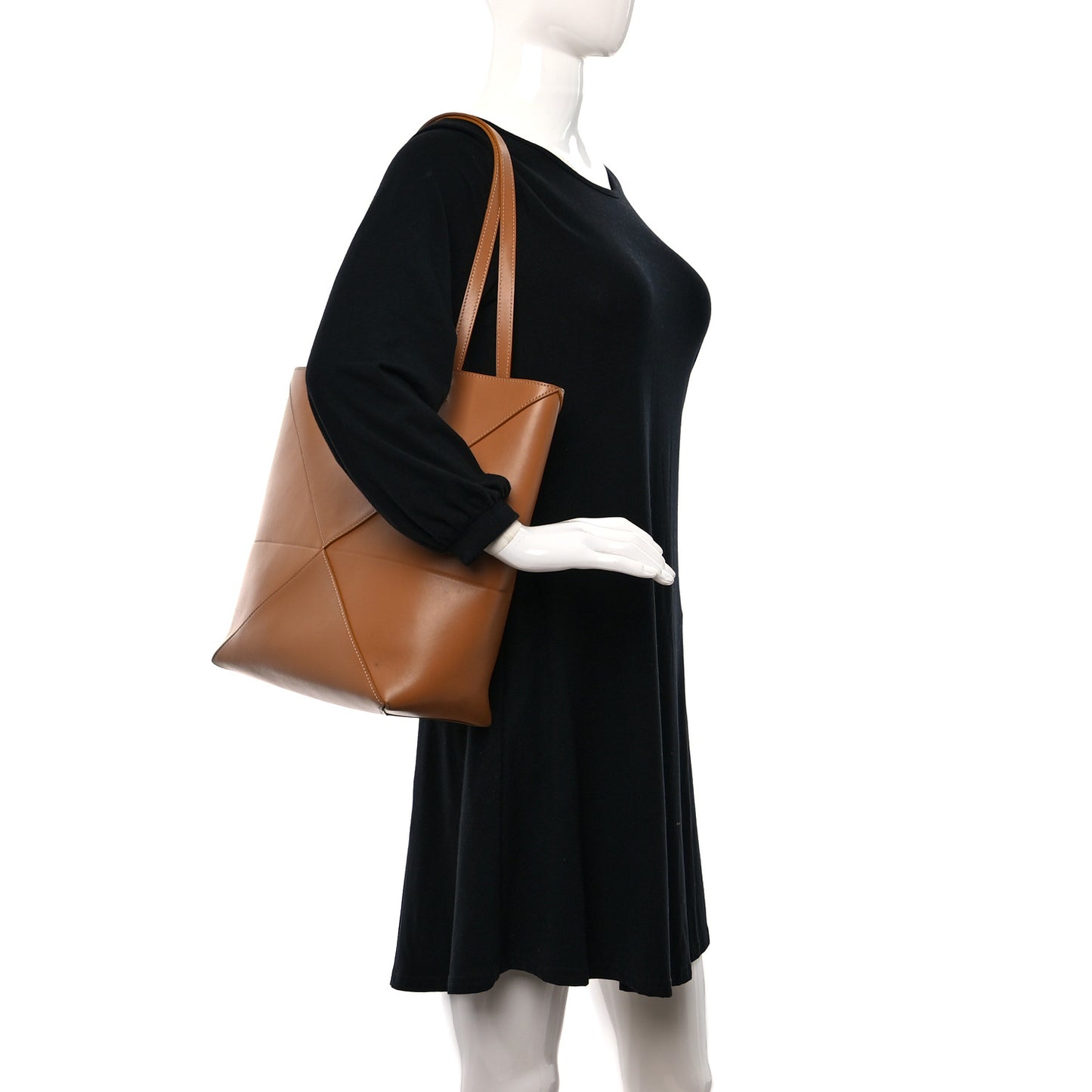 Shiny Calfskin Medium Puzzle Fold Tote Warm Desert