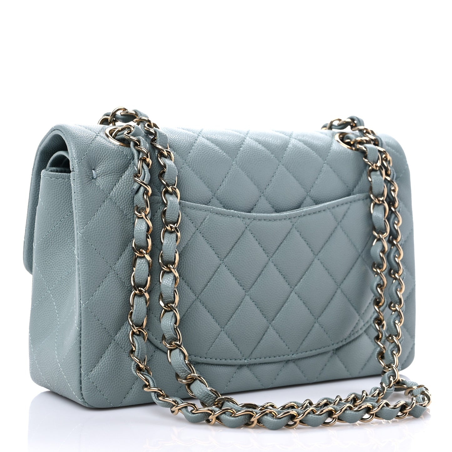 Caviar Quilted Small Double Flap Grey