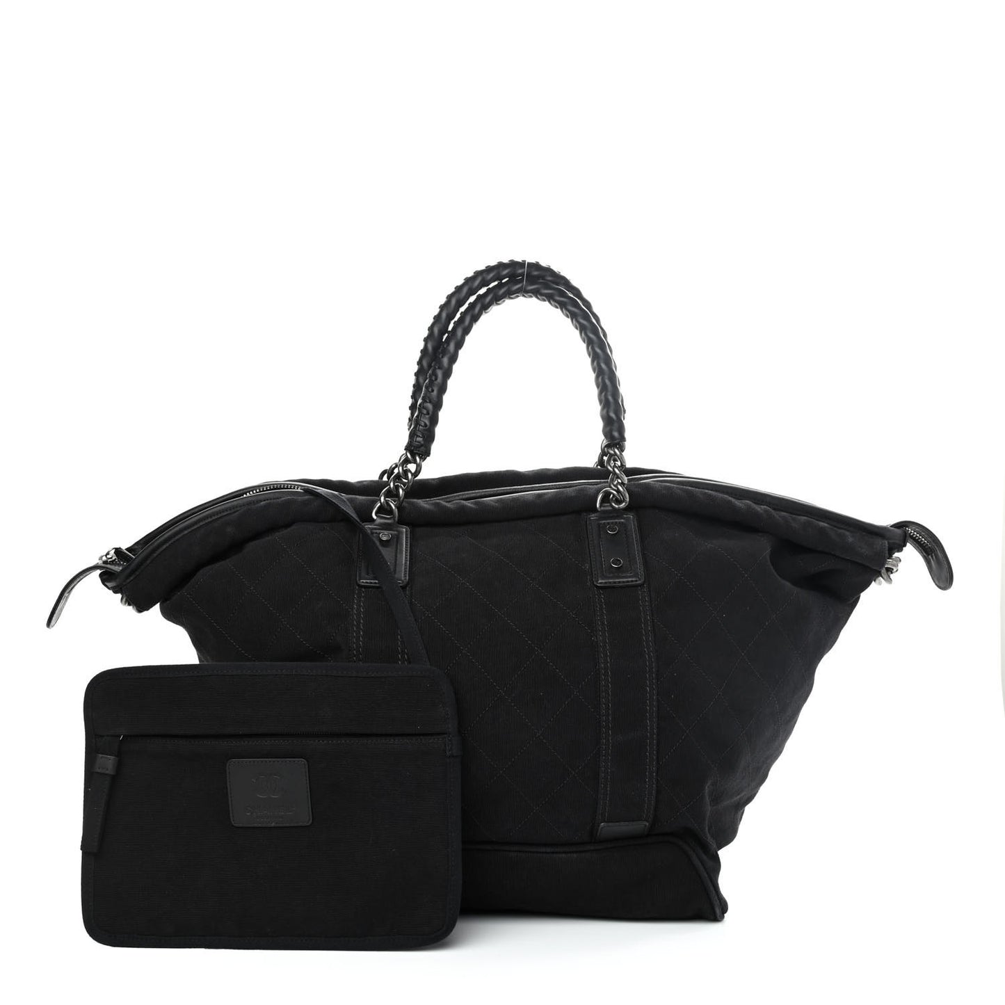 Washed Toile Calfskin Quilted Large Street Style Travel Bag Black