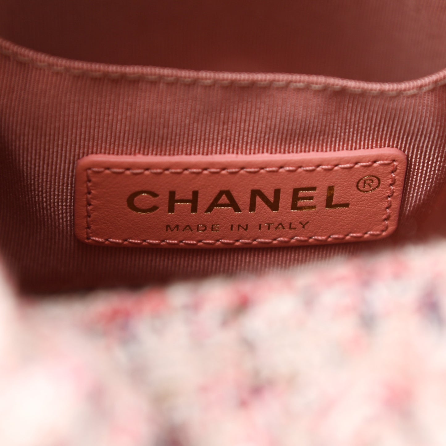 Calfskin Tweed Small CC Chain Bucket Drawstring Bag Light Pink