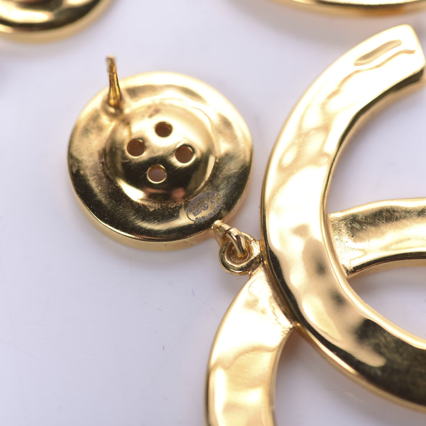 Metal Large Paris Button Earrings Gold