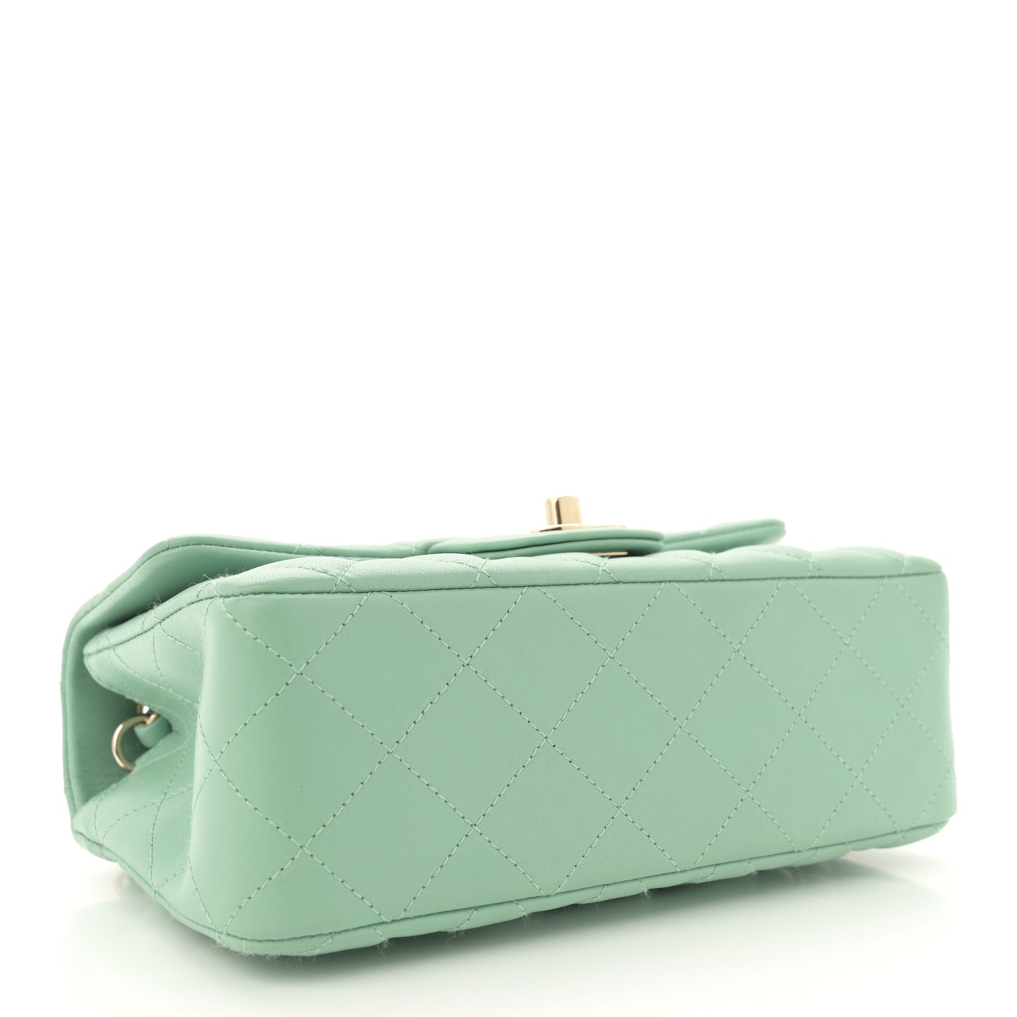 Lambskin Quilted Mini Rectangular Flap Light Green