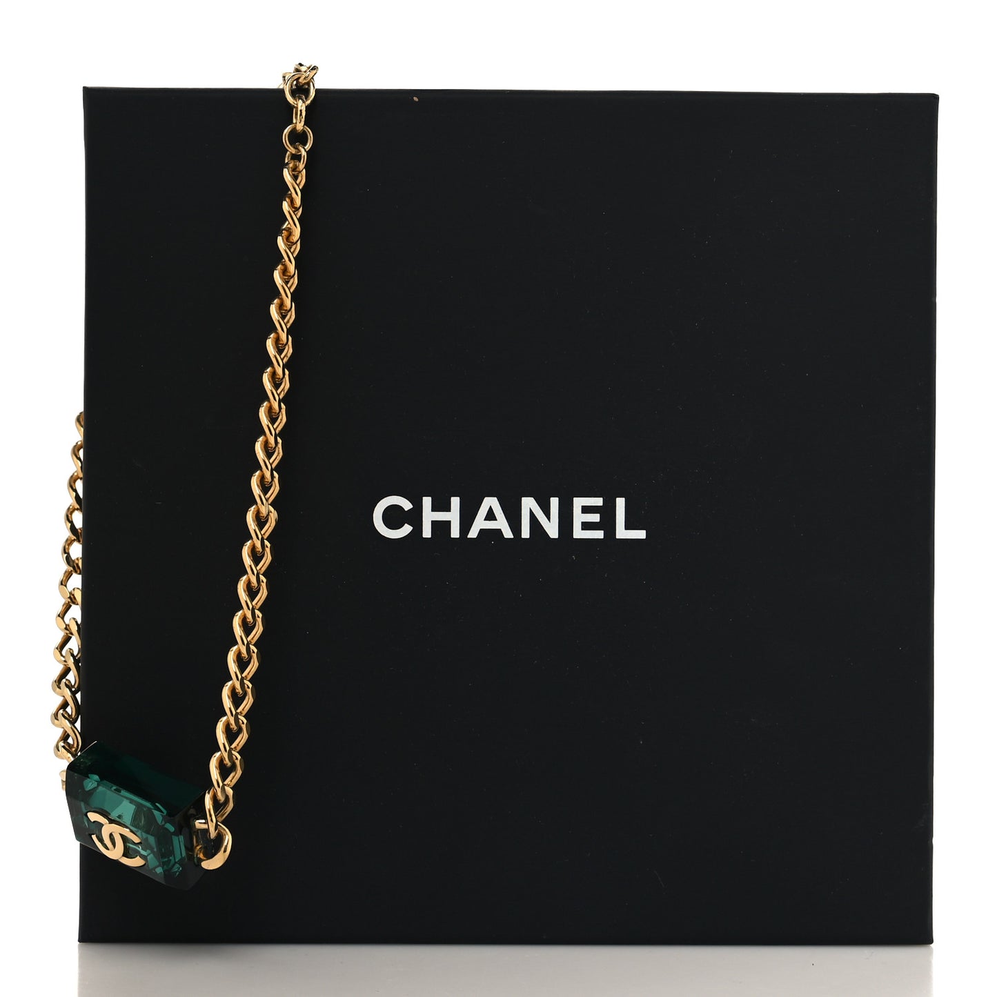 CC Chain Link Choker Necklace Gold Green