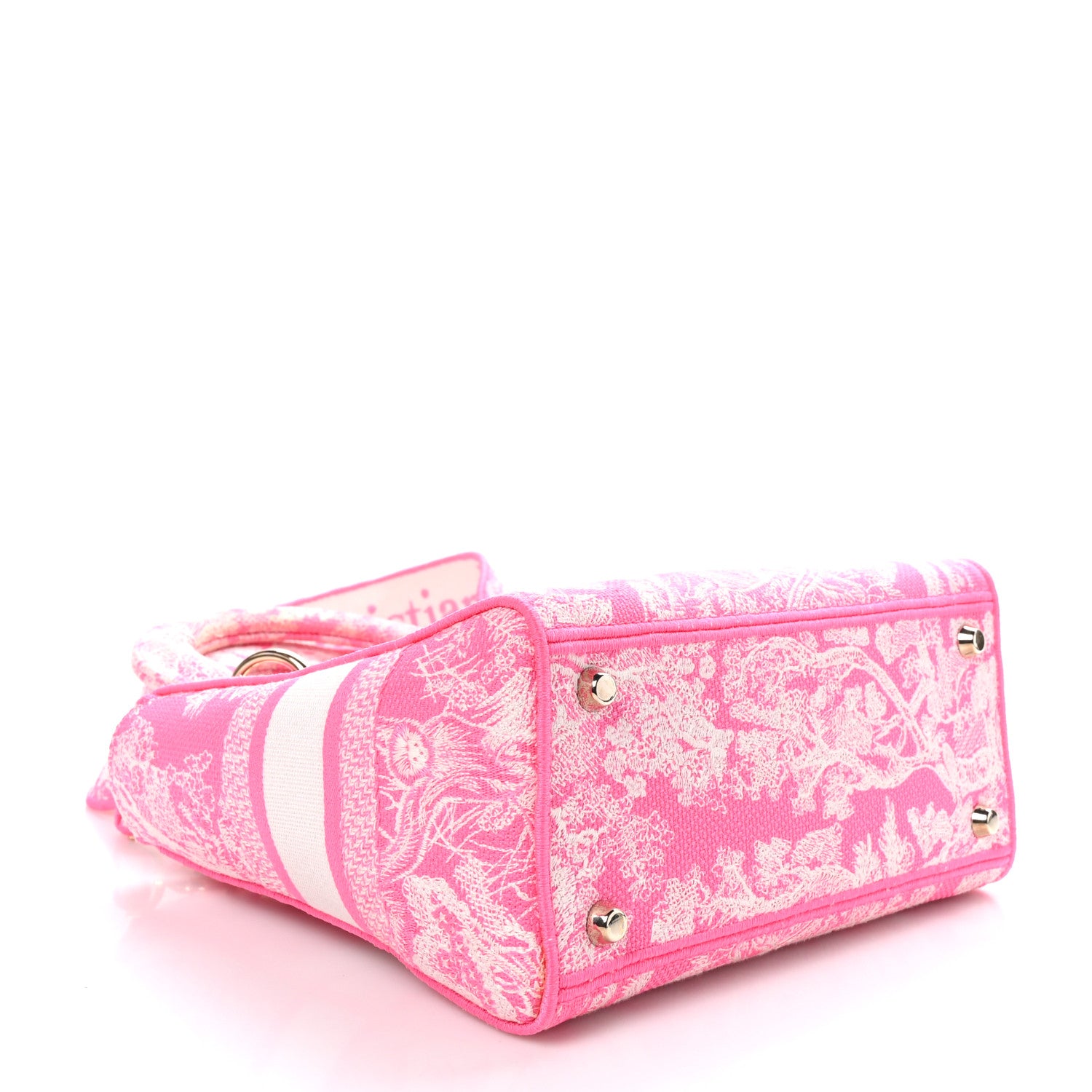 Christian Dior Canvas Toile De Jouy Reverse Embroidered Medium Lady D-Lite Fluorescent Pink 4 of 9